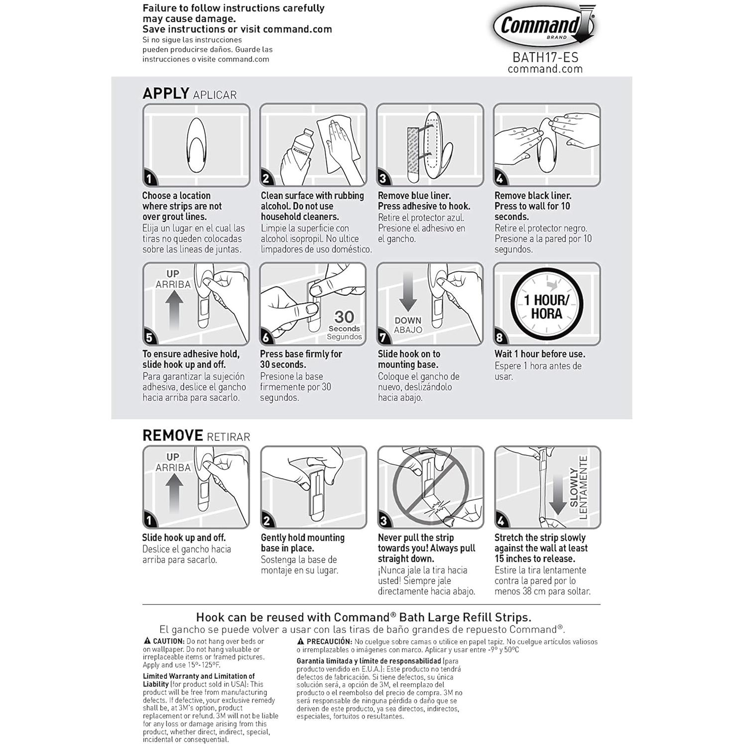 Ganchos Grandes para Toallas Command - 3 Ganchos Esmerilados