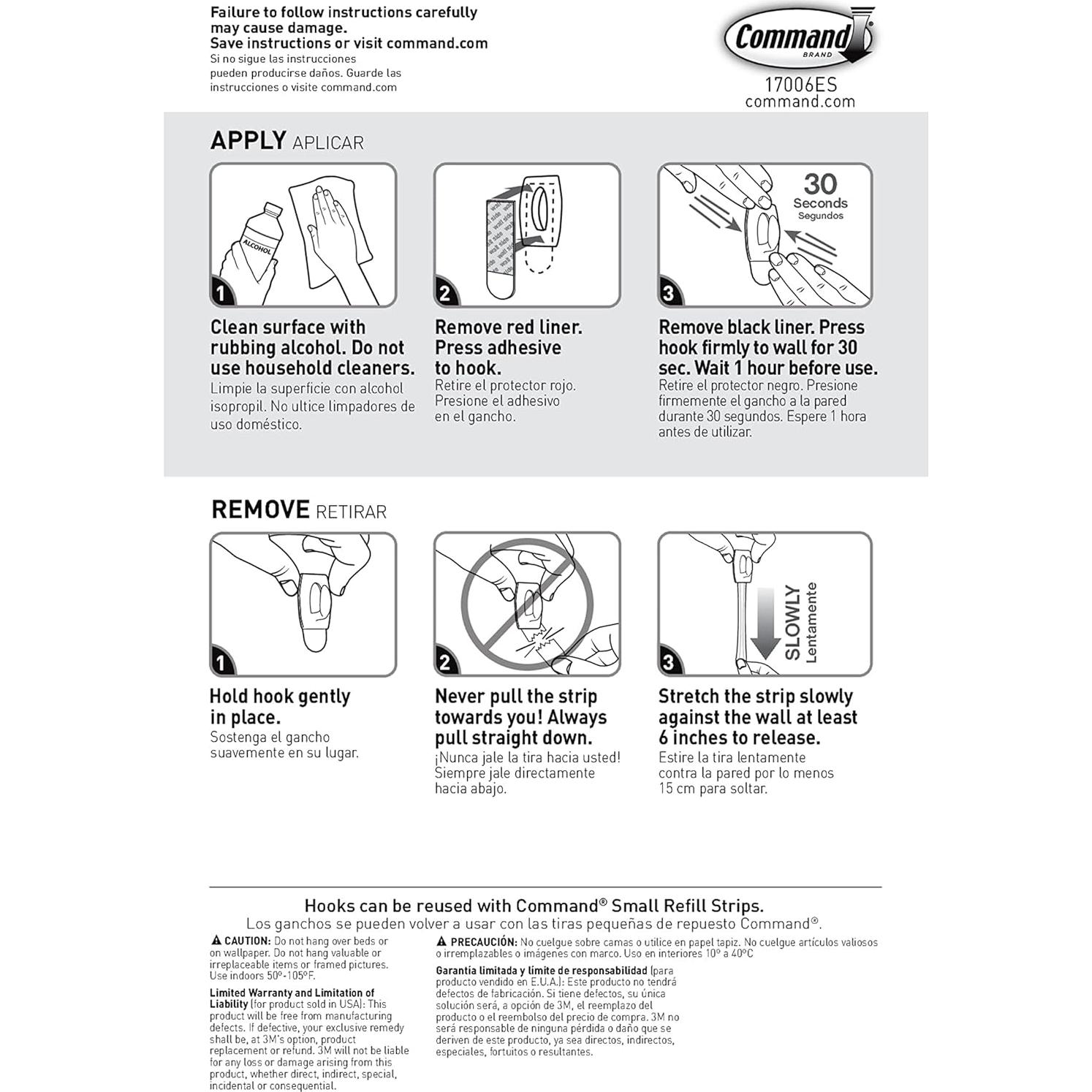 Ganchos Adhesivos Mini Command Blancos - 18 Ganchos y 24 Tiras