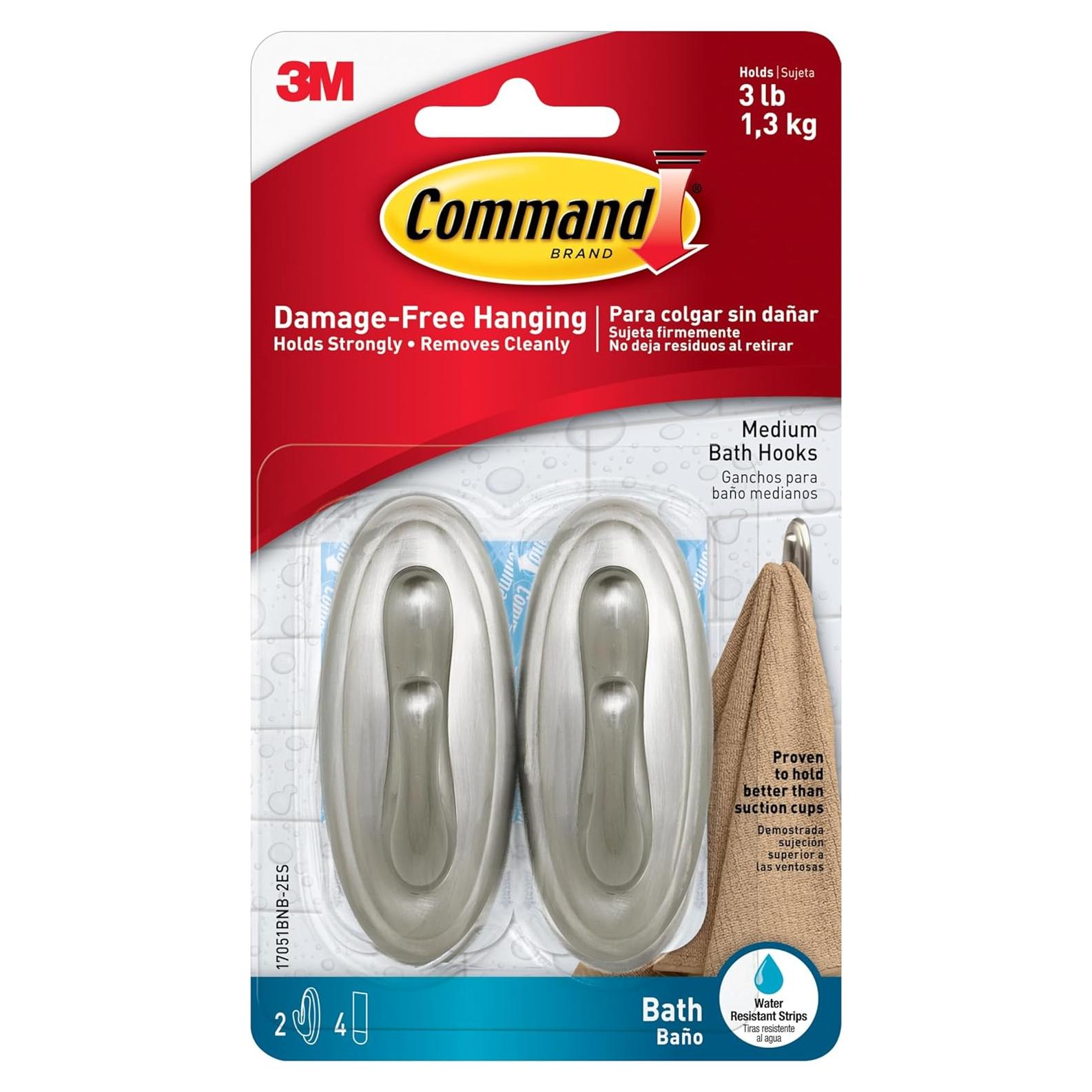 Ganchos de Baño Command Medianos Niquel Cepillado 1.36 kg