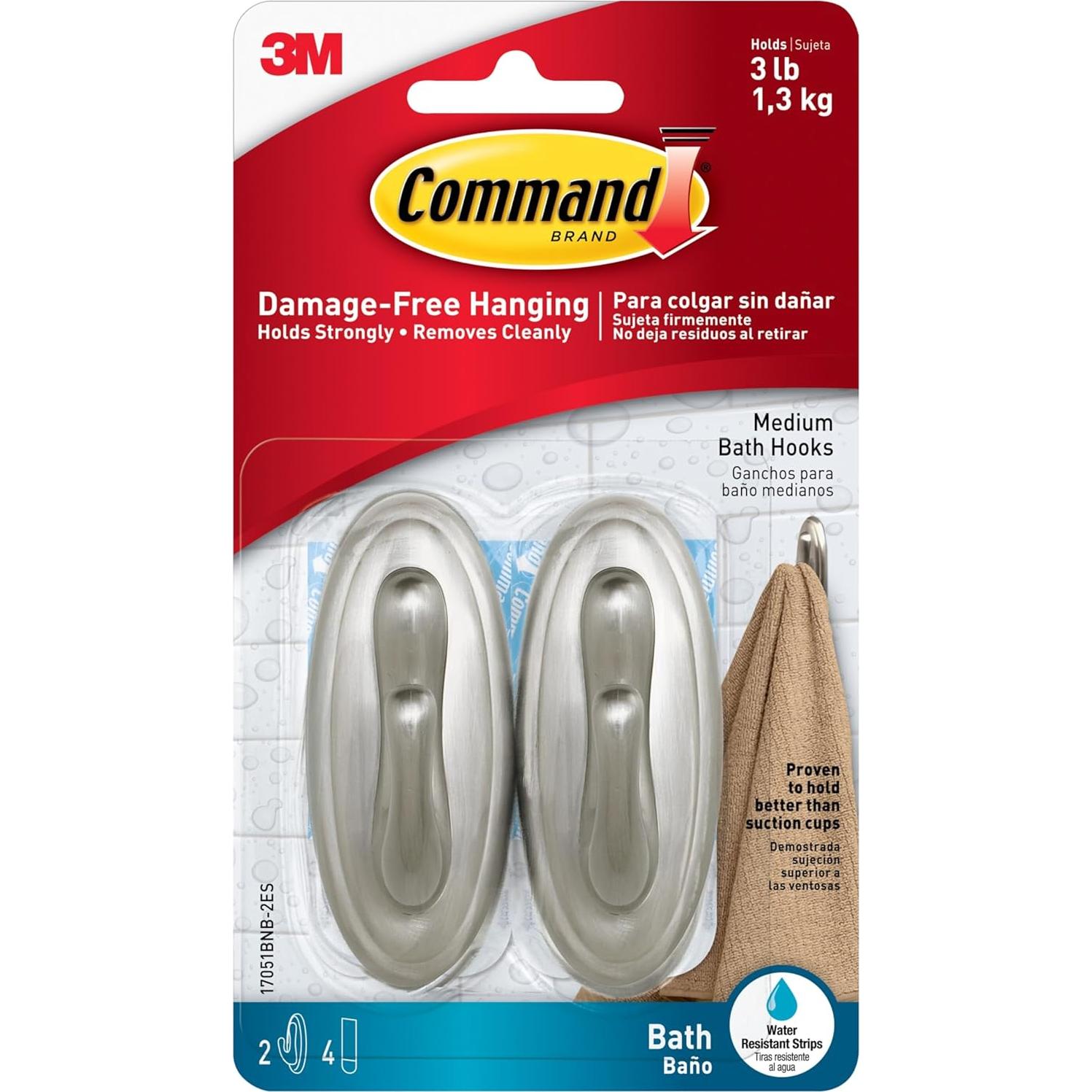 Ganchos de Baño Command Medianos Niquel Cepillado 1.36 kg