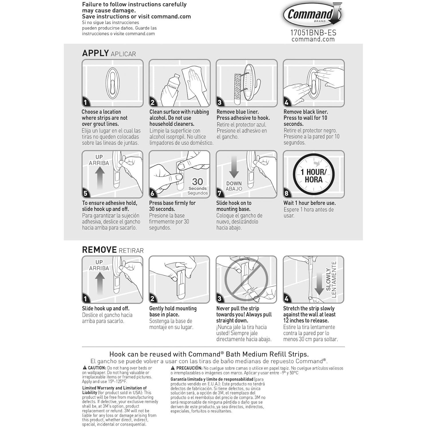 Ganchos de Baño Command Medianos Niquel Cepillado 1.36 kg