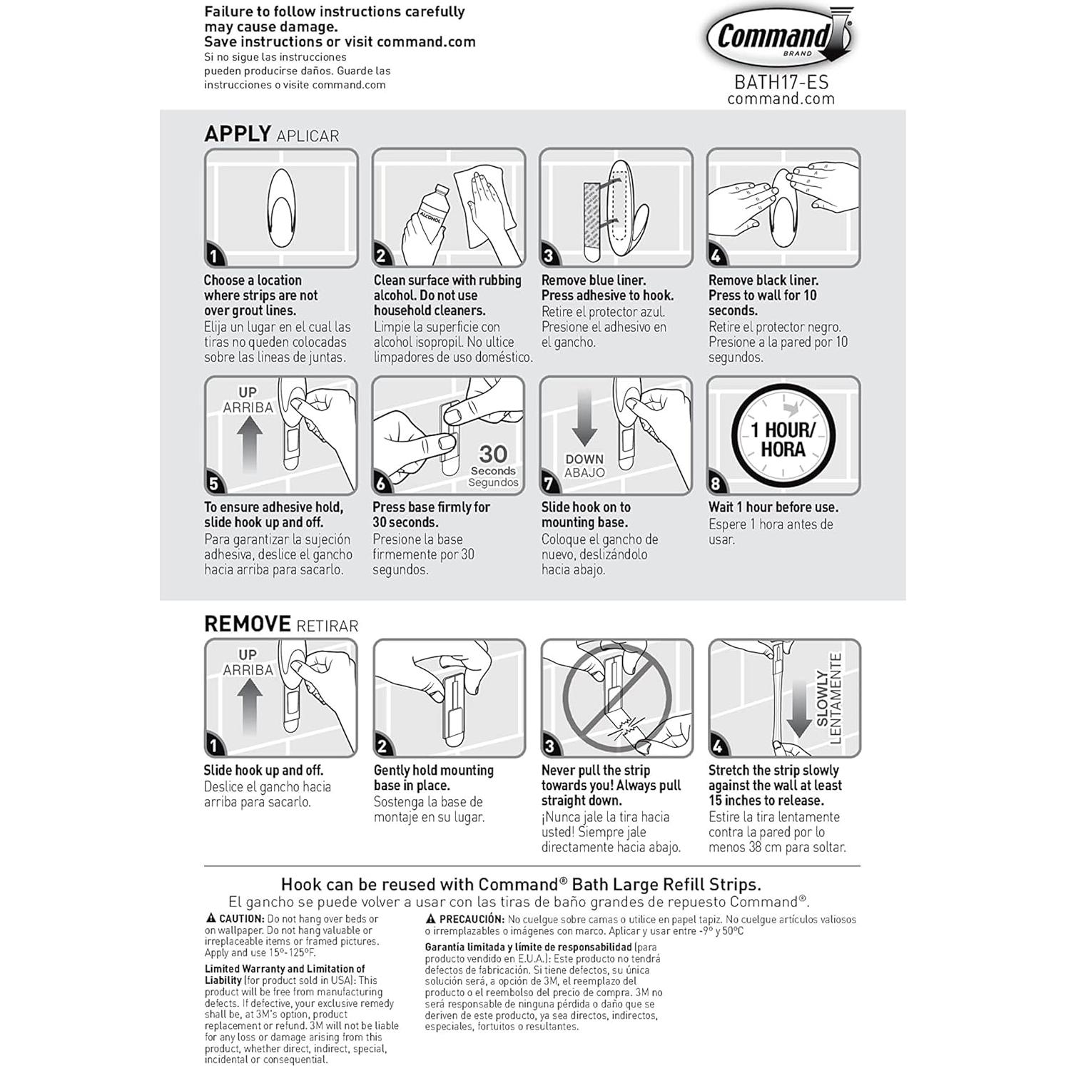 Ganchos para Toallas Grandes Command - Paquete de 6 Ganchos