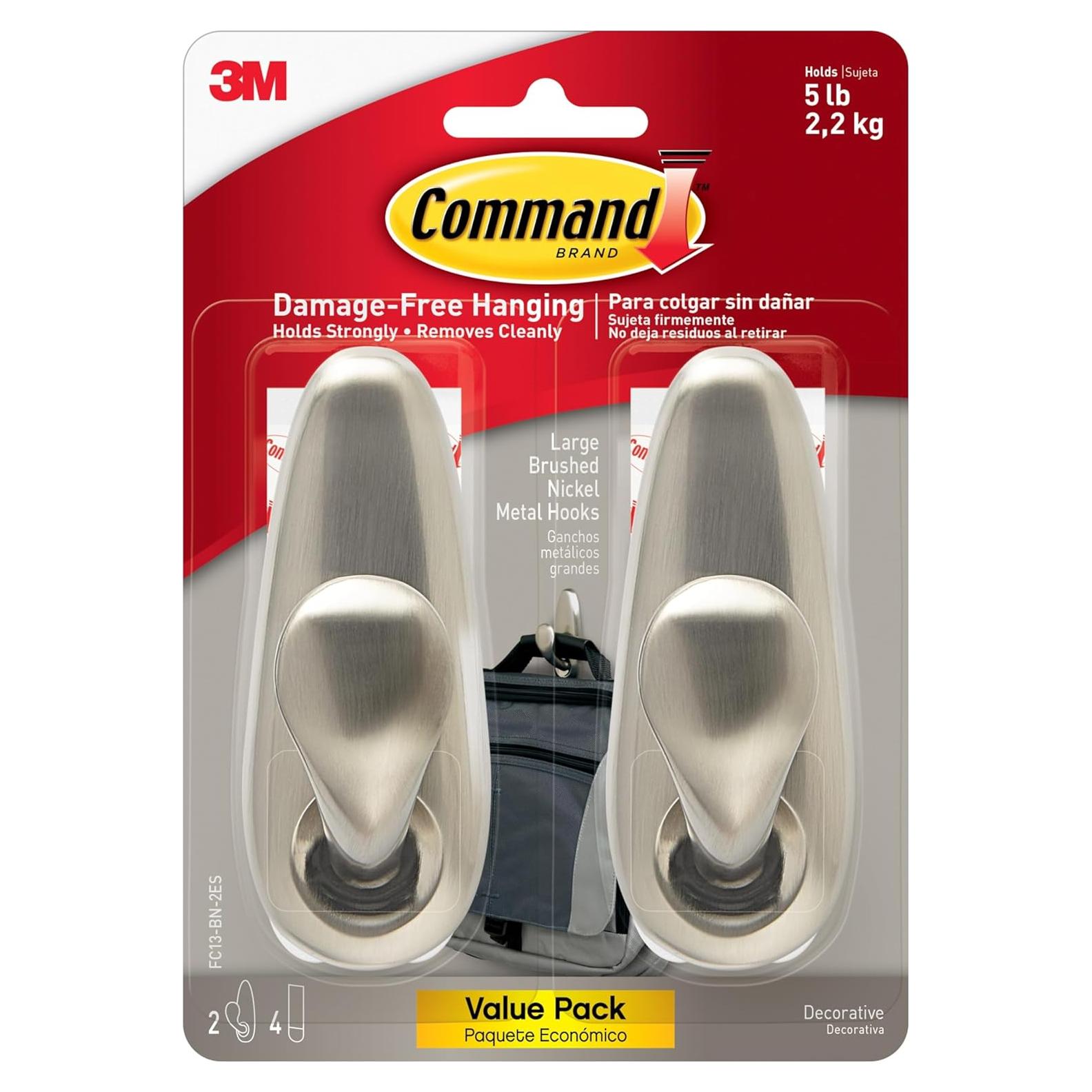 Ganchos de Metal Grande Command Níquel Cepillado 2 Pzas 5 lb