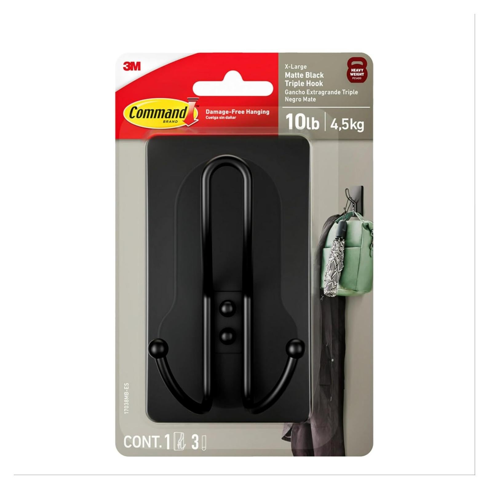 Gancho Triple Command X-Large Negro Mate 4.54 kg 1 Unidad