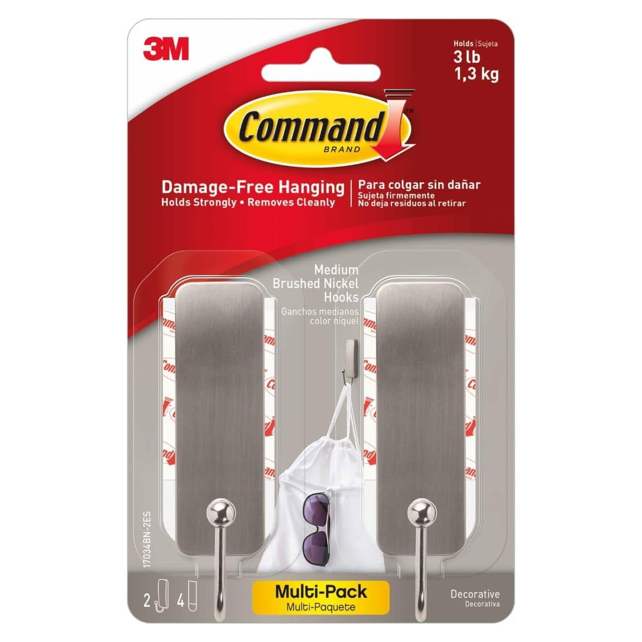 Ganchos de Pared Medianos Command Niquel Cepillado 2 Pzas 1.36 kg