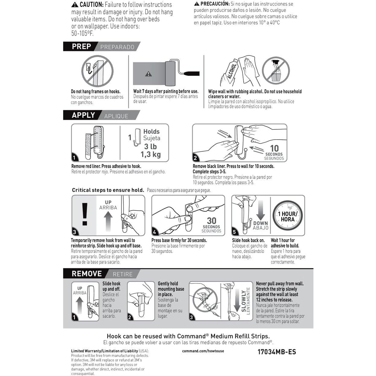 Ganchos de Pared Medianos Command Niquel Cepillado 2 Pzas 1.36 kg