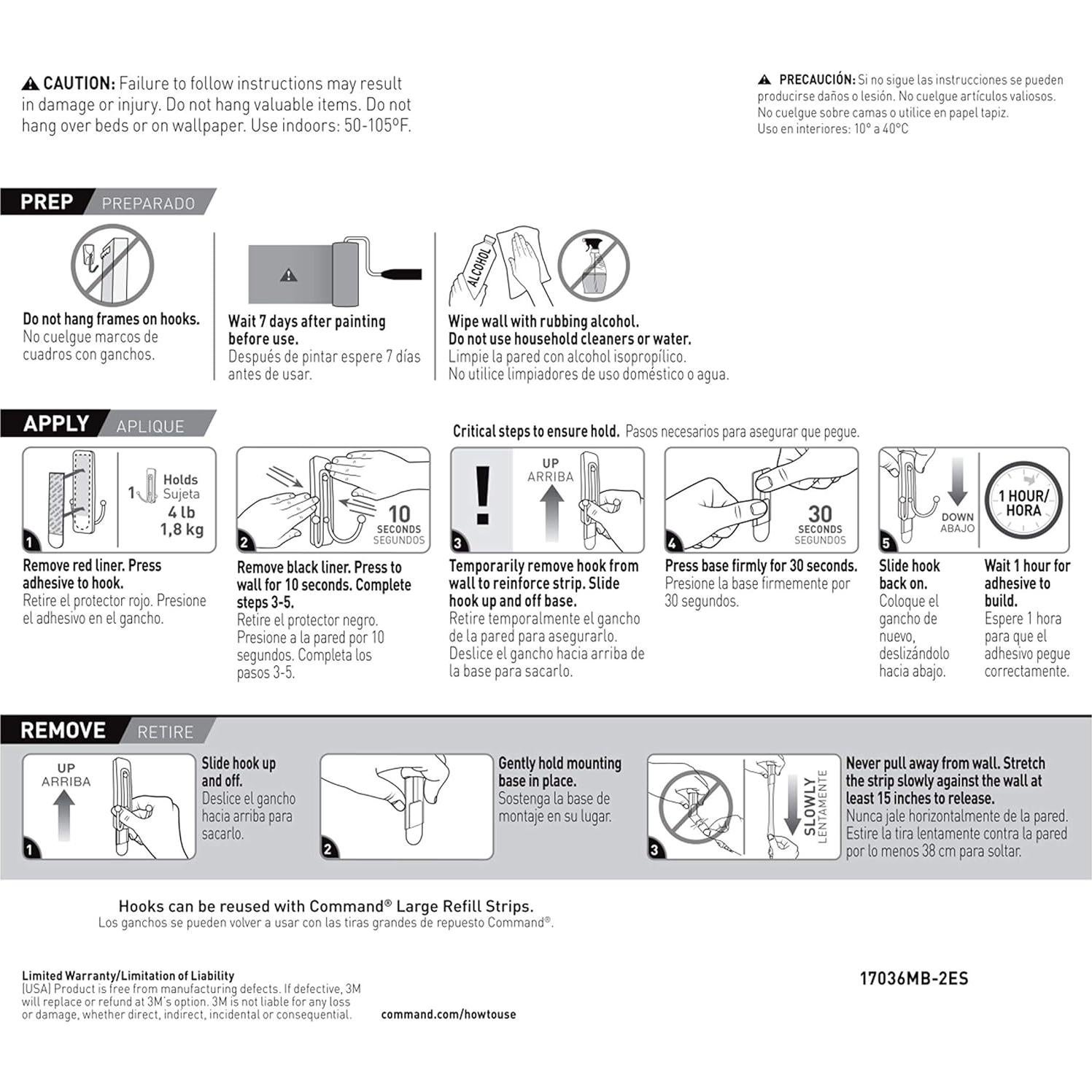 Ganchos Dobles Grandes Command Negro Mate - Soporta 1.81 kg