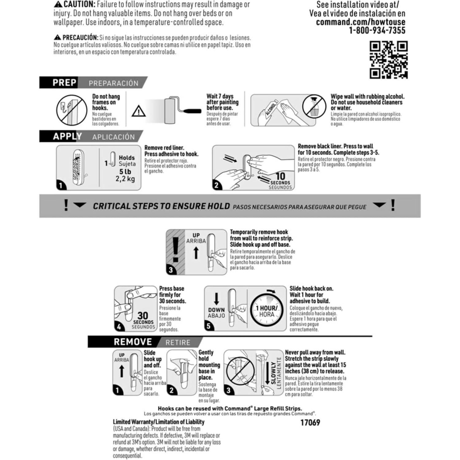 Ganchos de Alambre Command 4 Unidades, Soporta 2.27 kg, Blanco