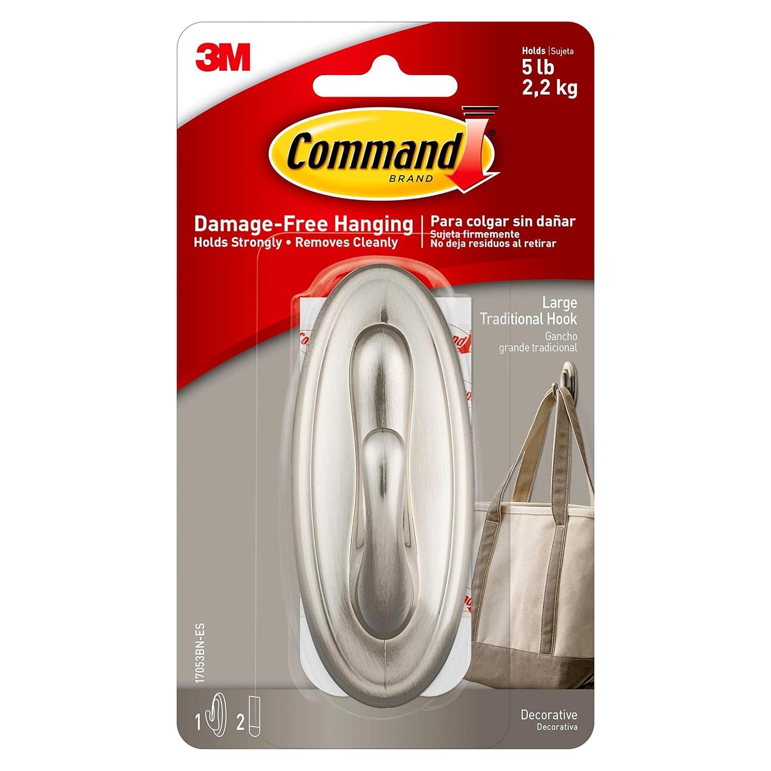 Gancho de Plástico Grande 3M Command Niquel Cepillado 2.27 kg