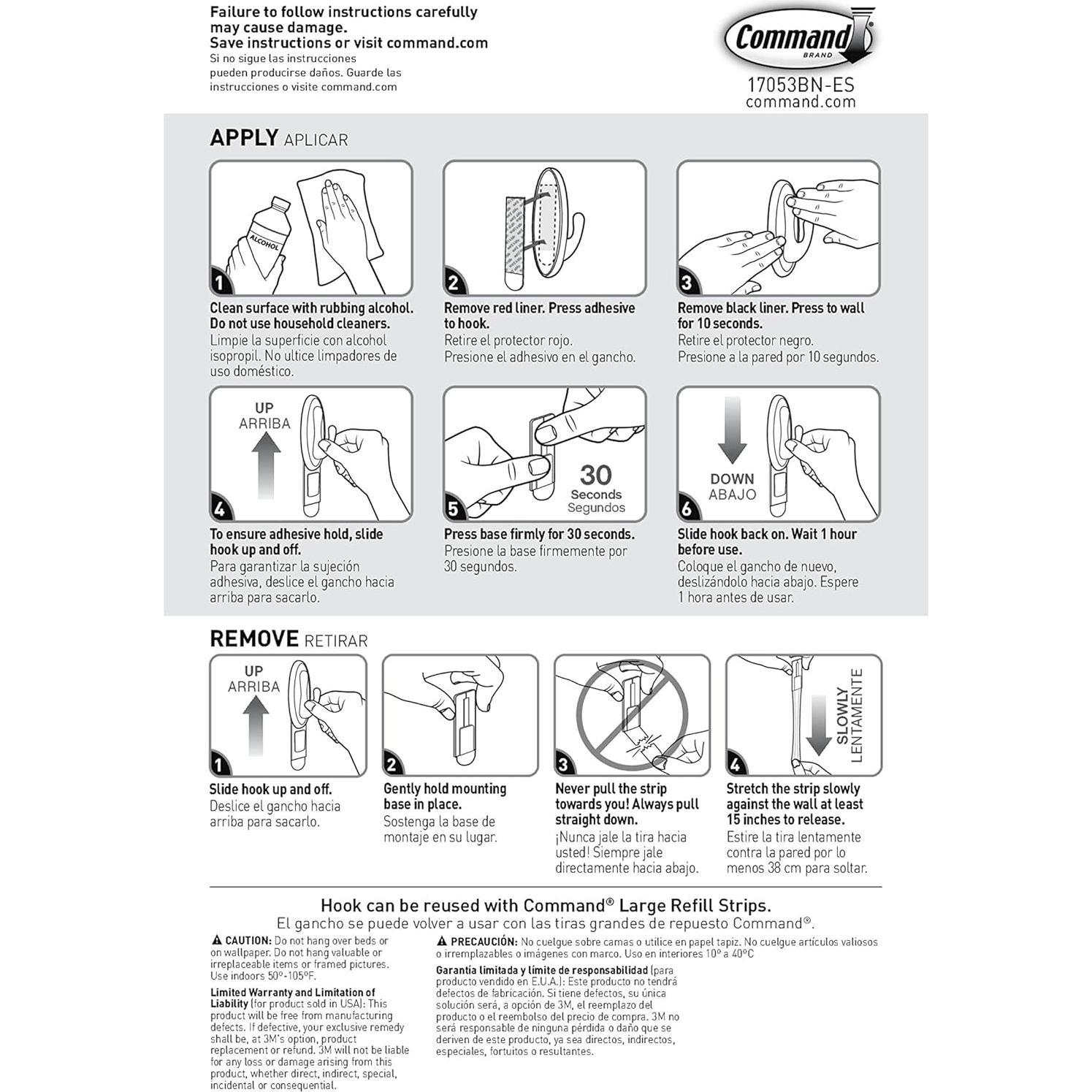 Gancho de Plástico Grande 3M Command Niquel Cepillado 2.27 kg