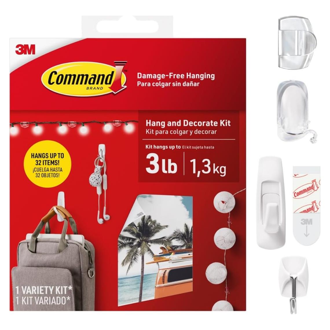 Kit de Colgar y Decorar Command 17233-ES, 6 Ganchos y Clips