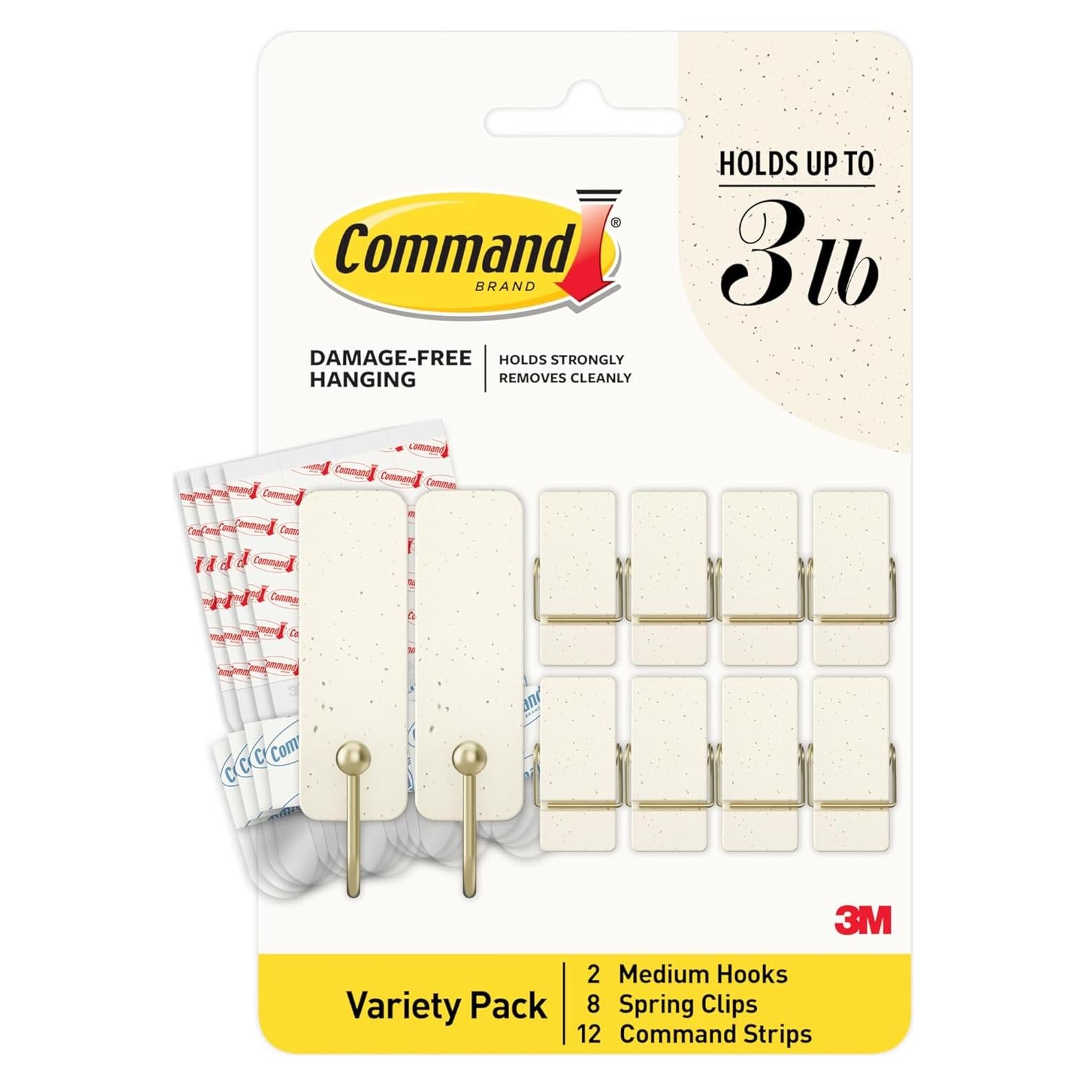 Ganchos Adhesivos Command Frijol de Vainilla 2 Medianos + 8 Clips
