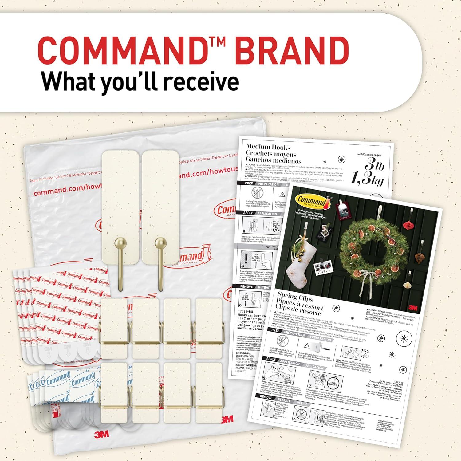 Ganchos Adhesivos Command Frijol de Vainilla 2 Medianos + 8 Clips