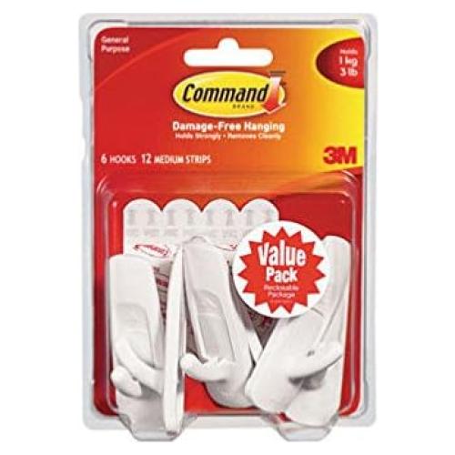 Ganchos Adhesivos Medianos 3M Command 17001-VP - 6 Piezas
