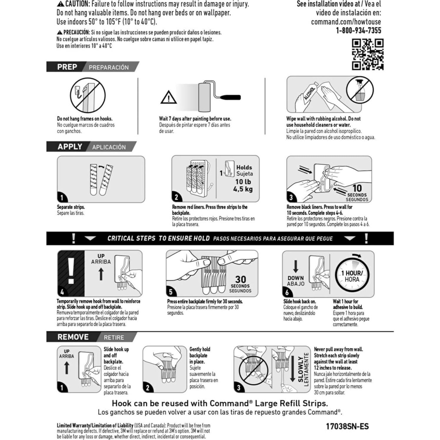 Gancho Triple Satinado Nickel Command 4.54 kg - 1 Gancho