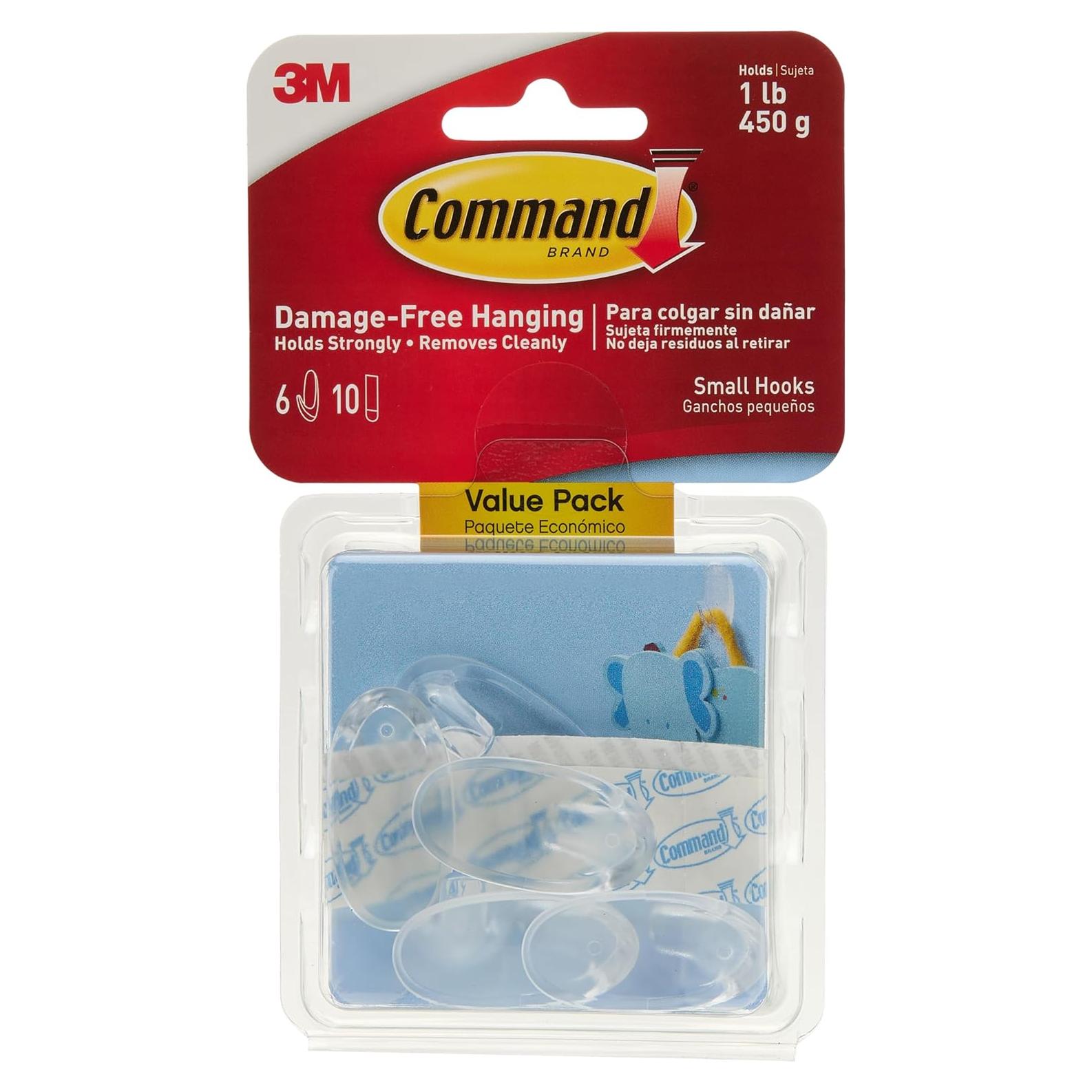 Ganchos de Pared Transparentes Command Pequeños - 6 Ganchos