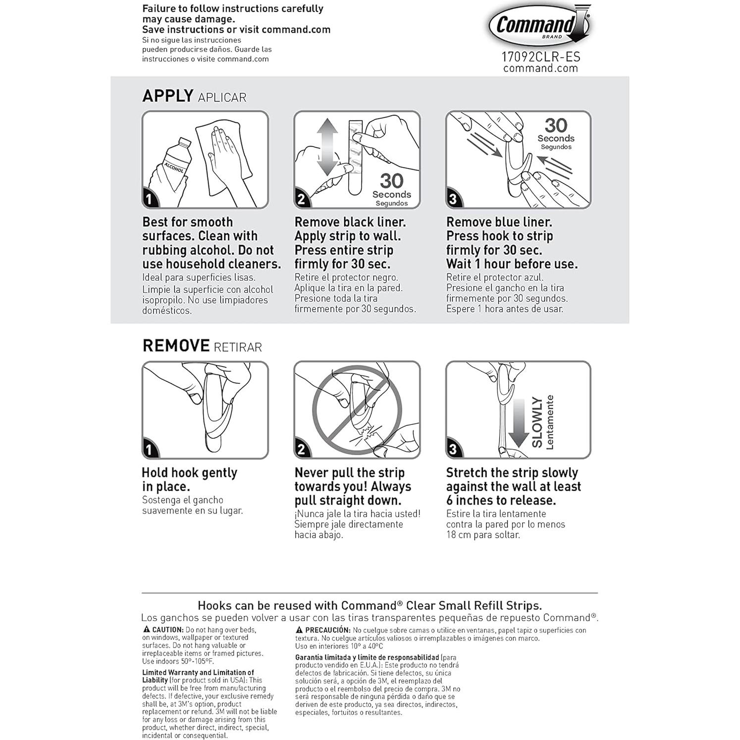 Ganchos de Pared Claros Command Ovalados - 2 Ganchos, 4 Tiras, Soporta 0.45 kg