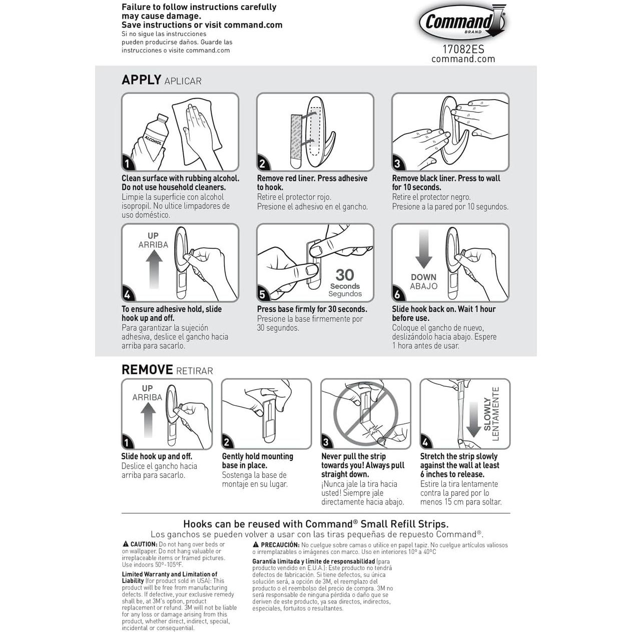 Ganchos Adhesivos Command 8 Piezas 0.45 kg Blanco