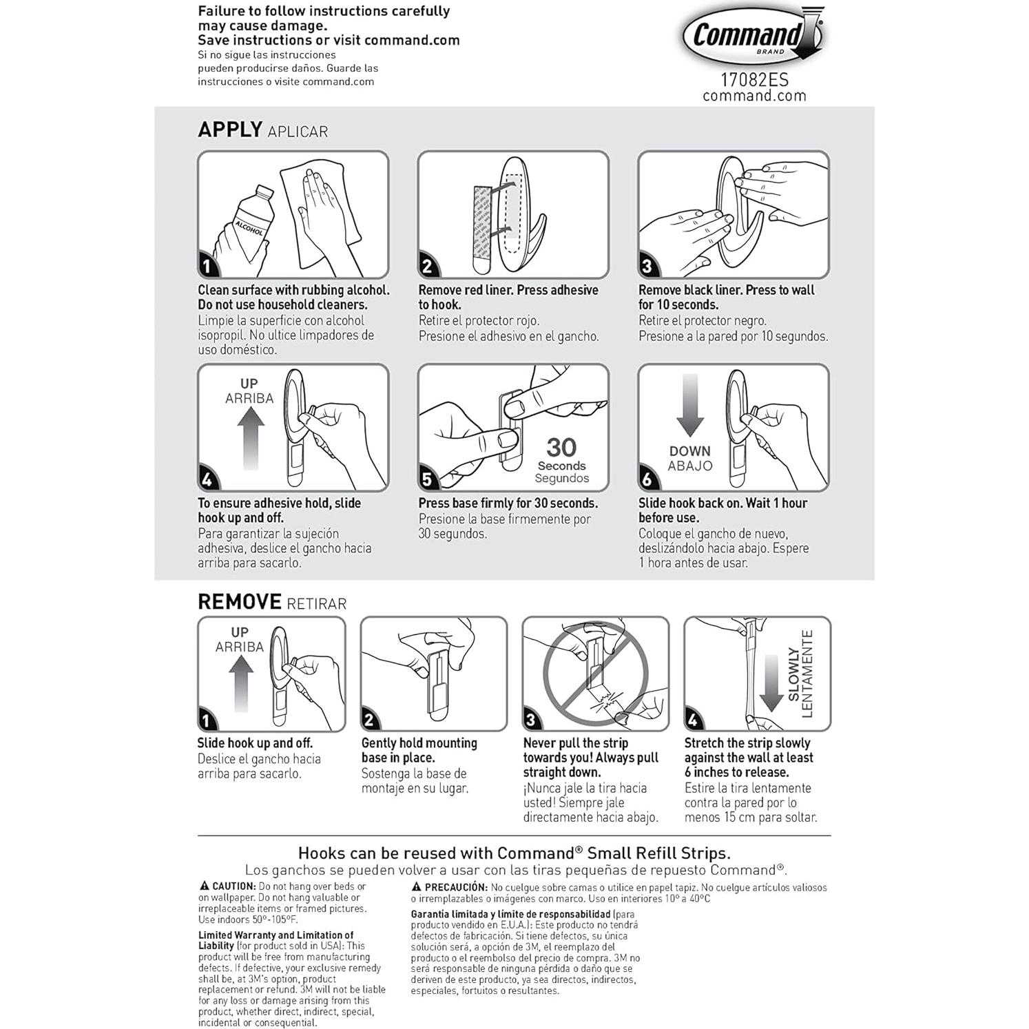 Ganchos Adhesivos Command 8 Piezas 0.45 kg Blanco