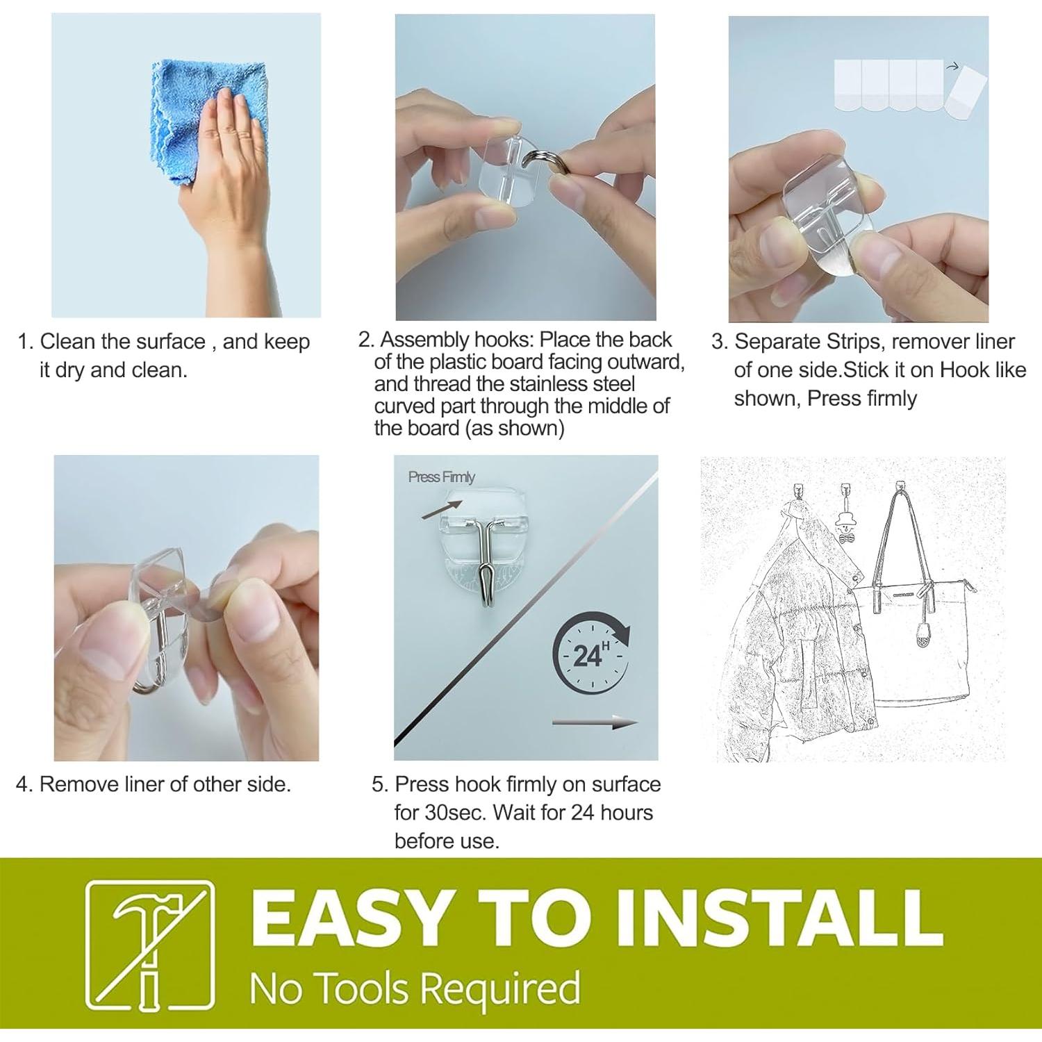 32 Ganchos de Pared Adhesivos Karsbarwe Transparentes