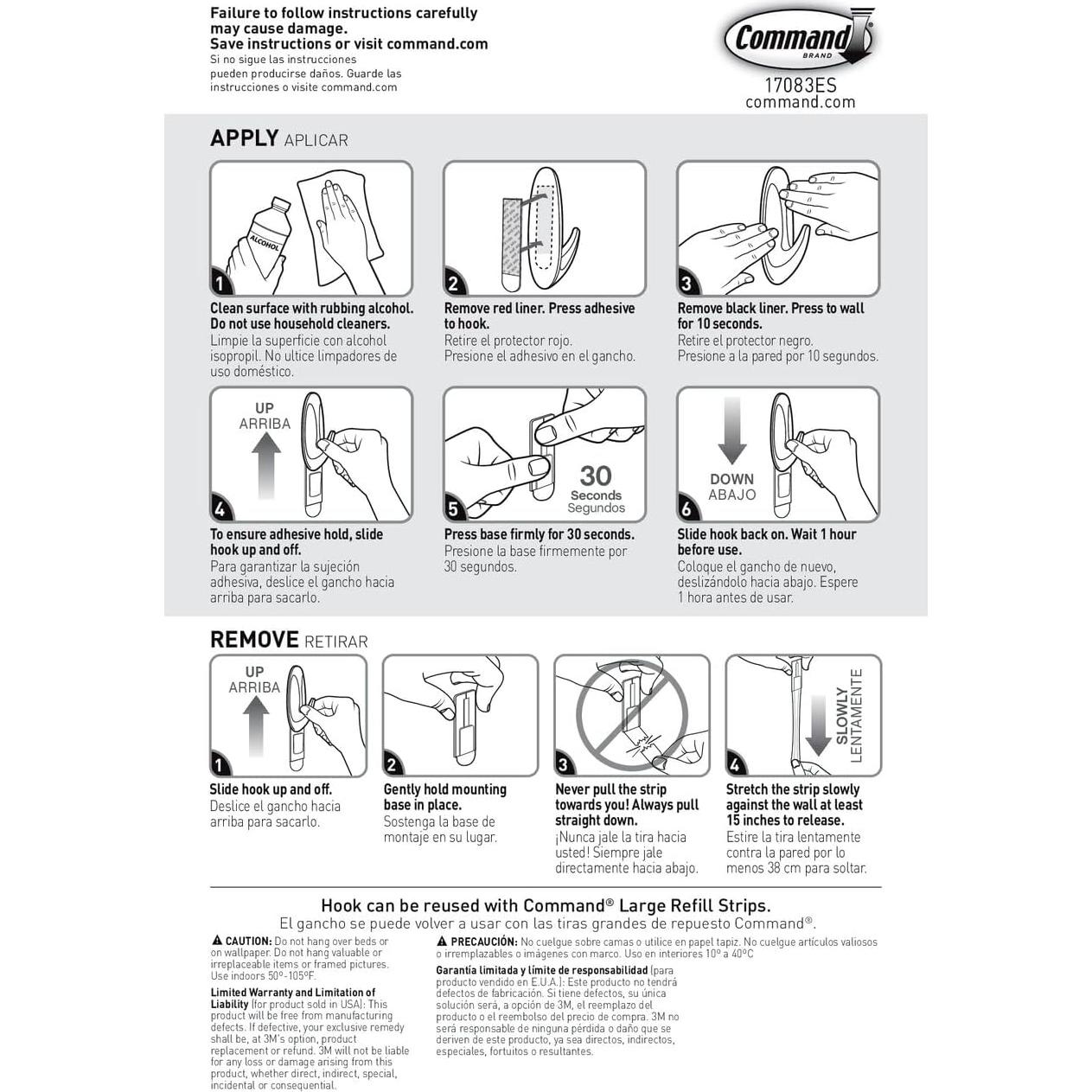 Gancho de Pared Command Grande, Soporta 2.27 kg, Color Níquel