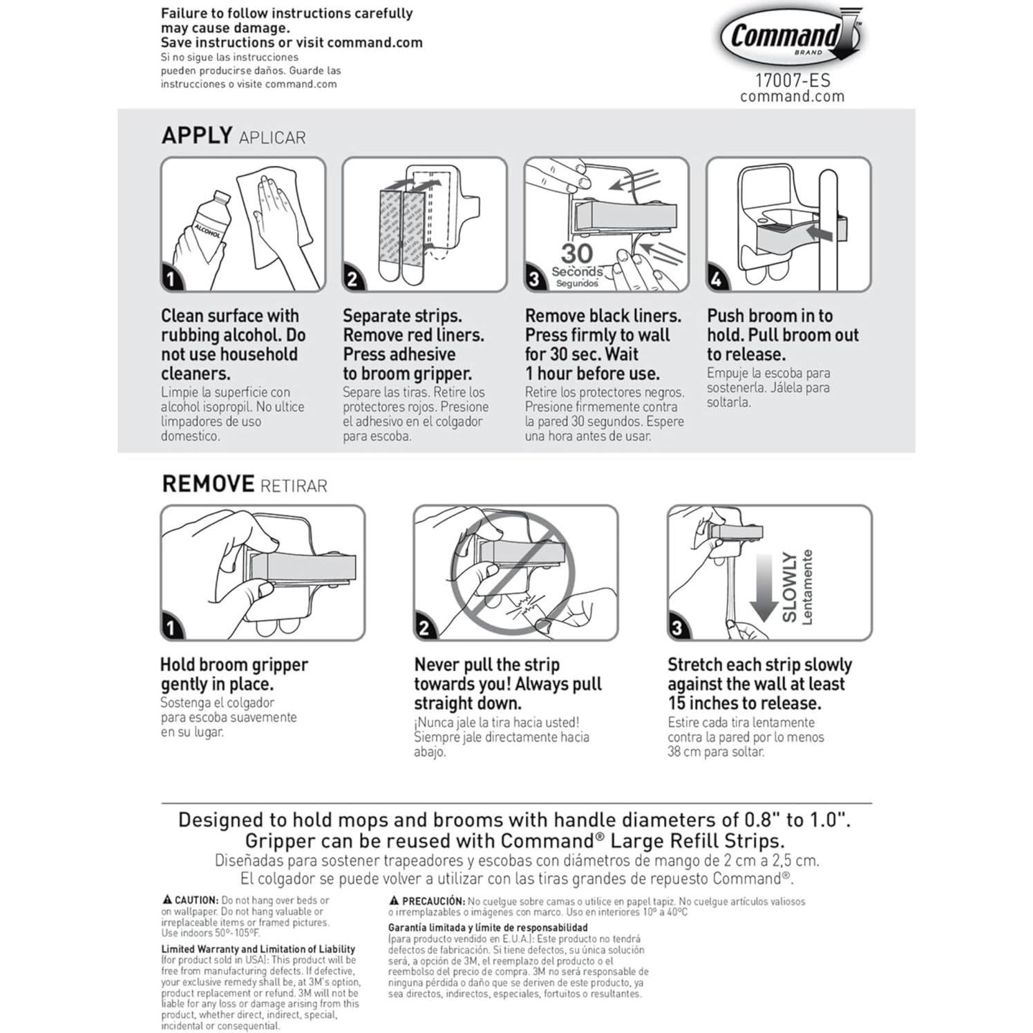 Soporte de pared para escobas Command - 3 ganchos, 1.81 kg