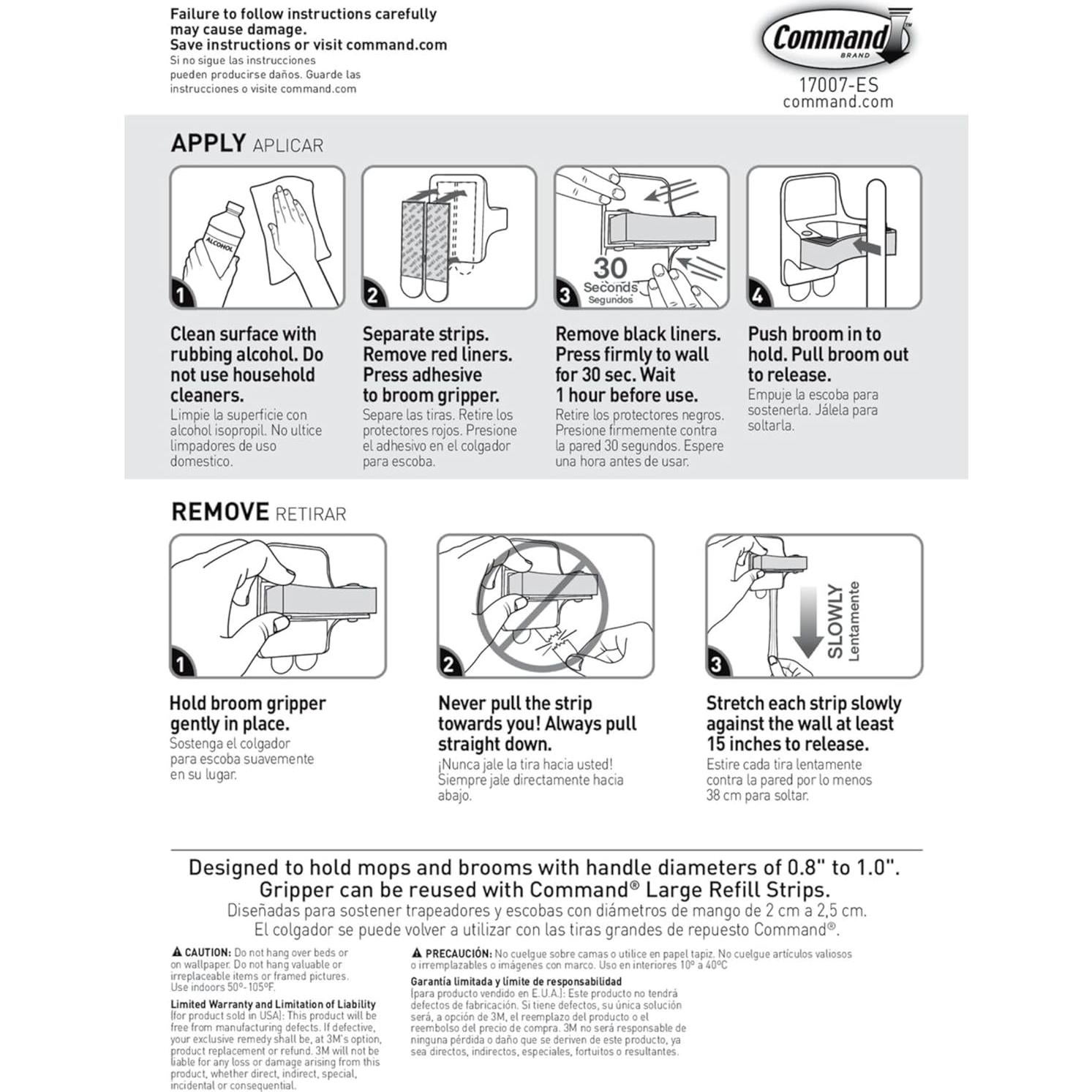 Soporte para Escobas Command Blanco - 2 Ganchos, 4 Tiras Adhesivas