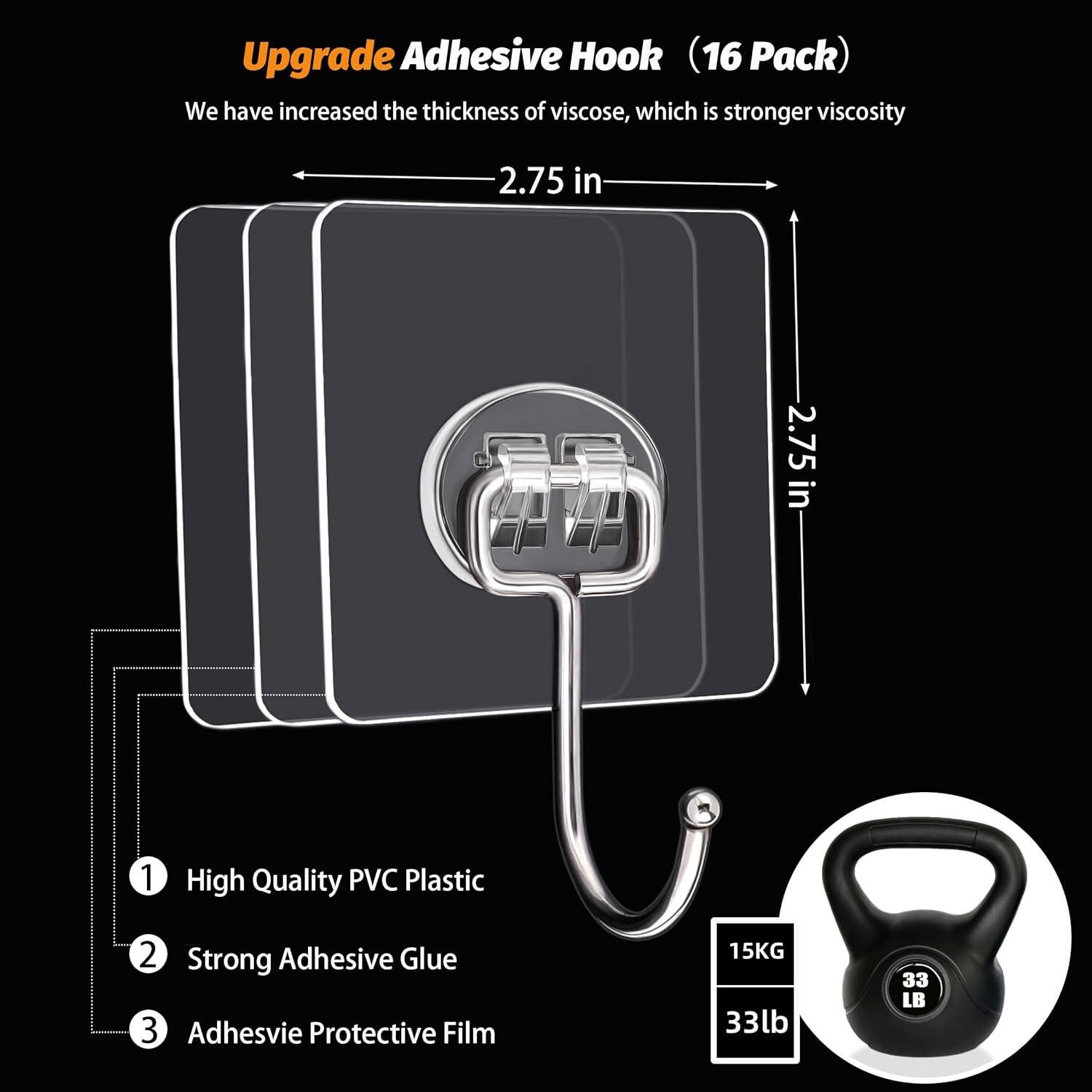 Ganchos Adhesivos Grandes DKHDBD - 16 Piezas, Carga 20kg