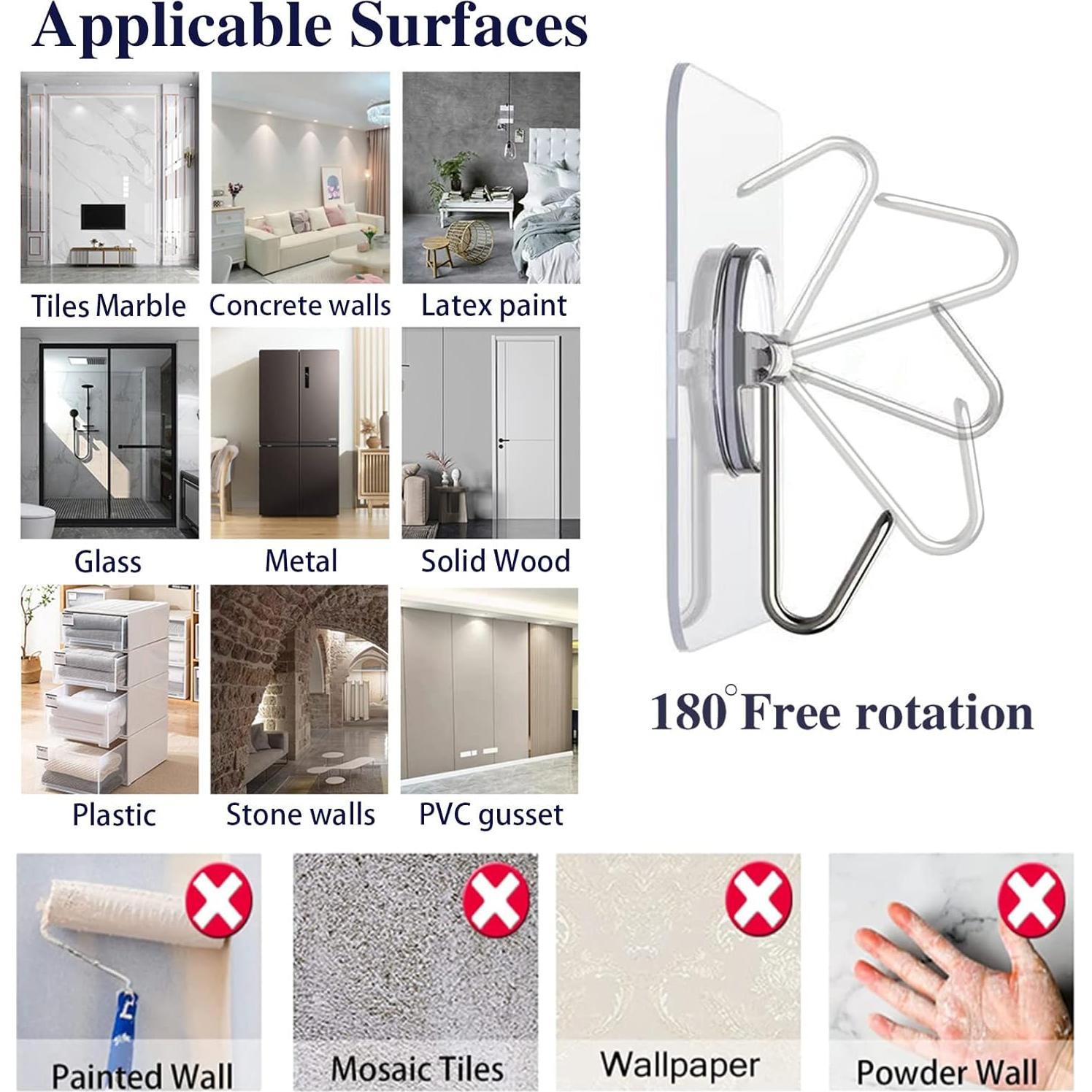 150 Ganchos Adhesivos Transparentes Aellabus 10 kg para Pared