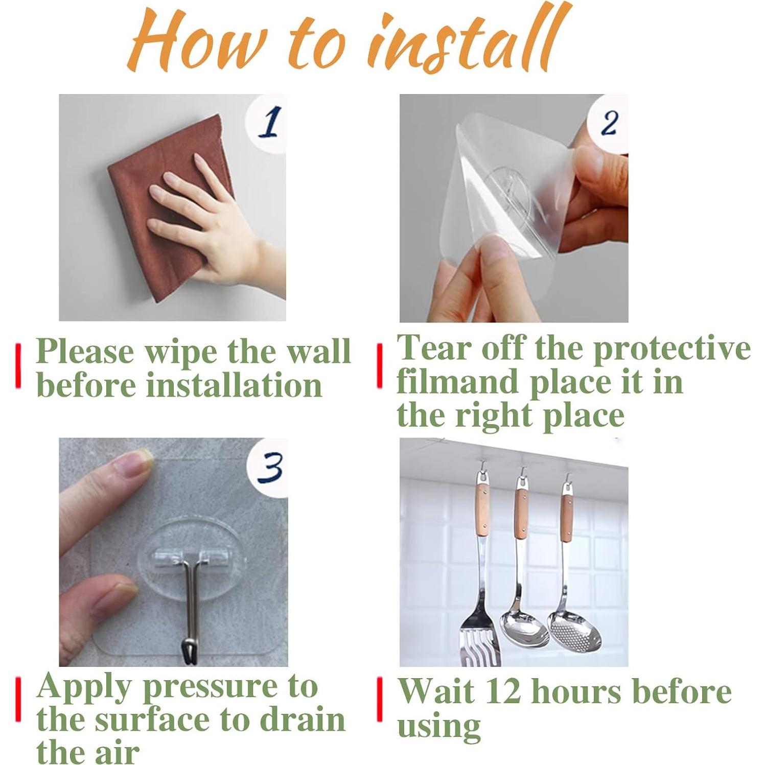 150 Ganchos Adhesivos Transparentes Aellabus 10 kg para Pared