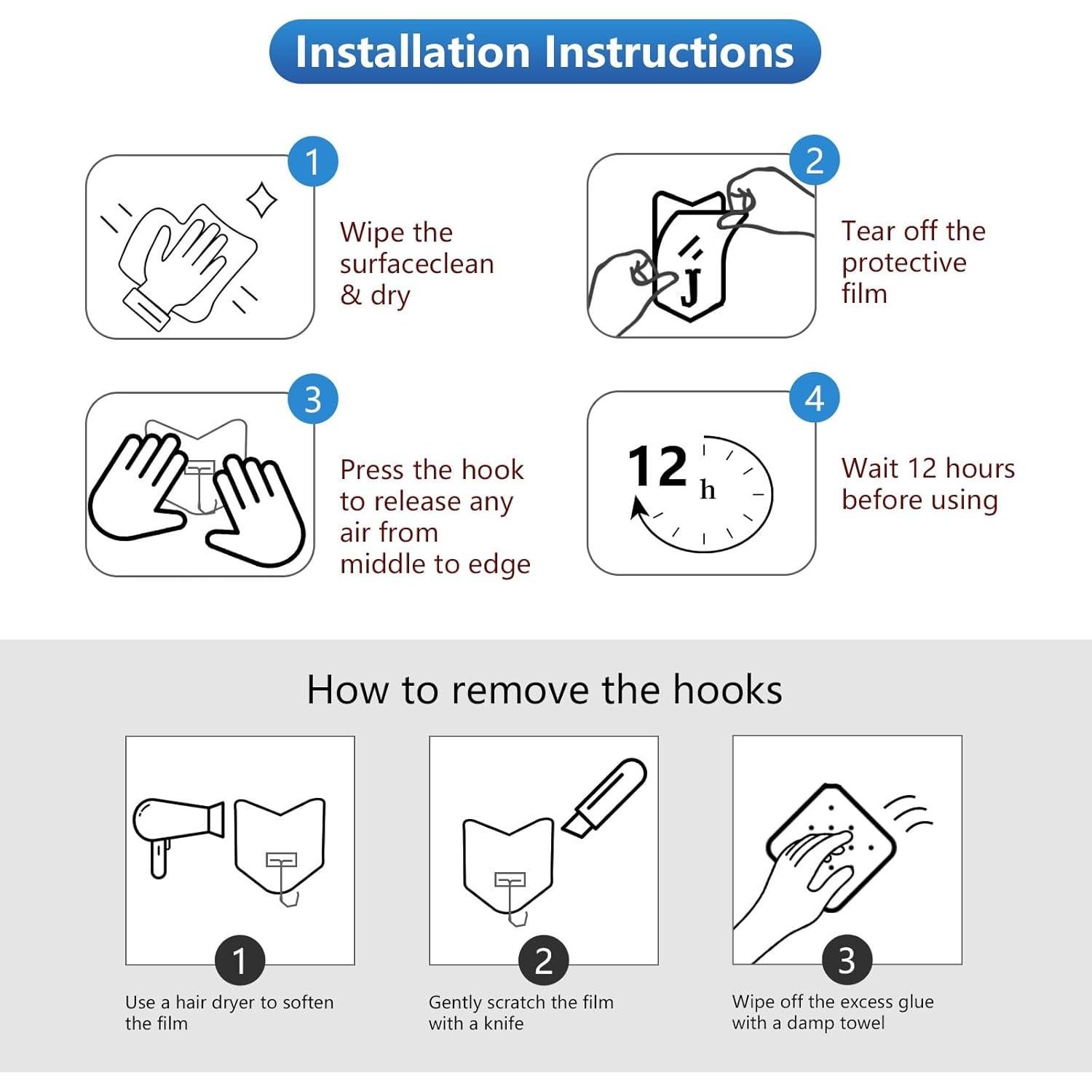 Ganchos Adhesivos de Alta Resistencia Nabreeli 12 Pcs 6.8 kg