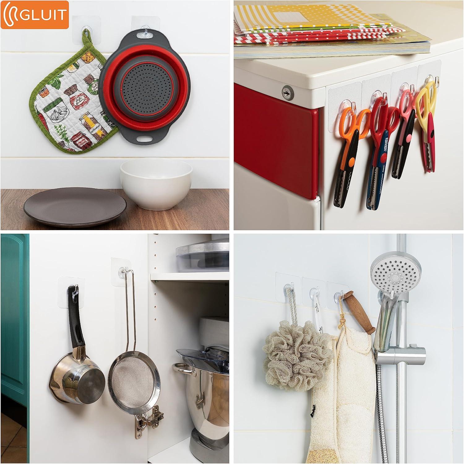 Ganchos Adhesivos Transparentes GLUIT para Pared 12 pcs