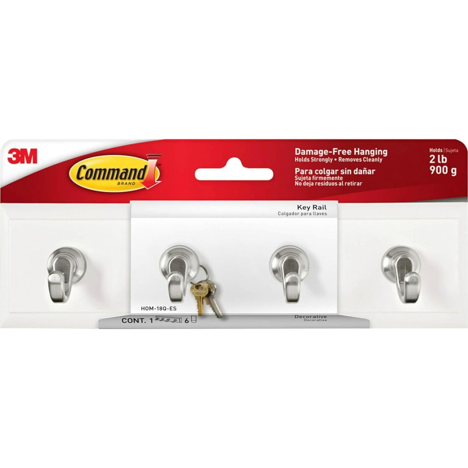 Riel para Llaves Command Cuarzo 20.32 cm 4 Ganchos 0.91 kg