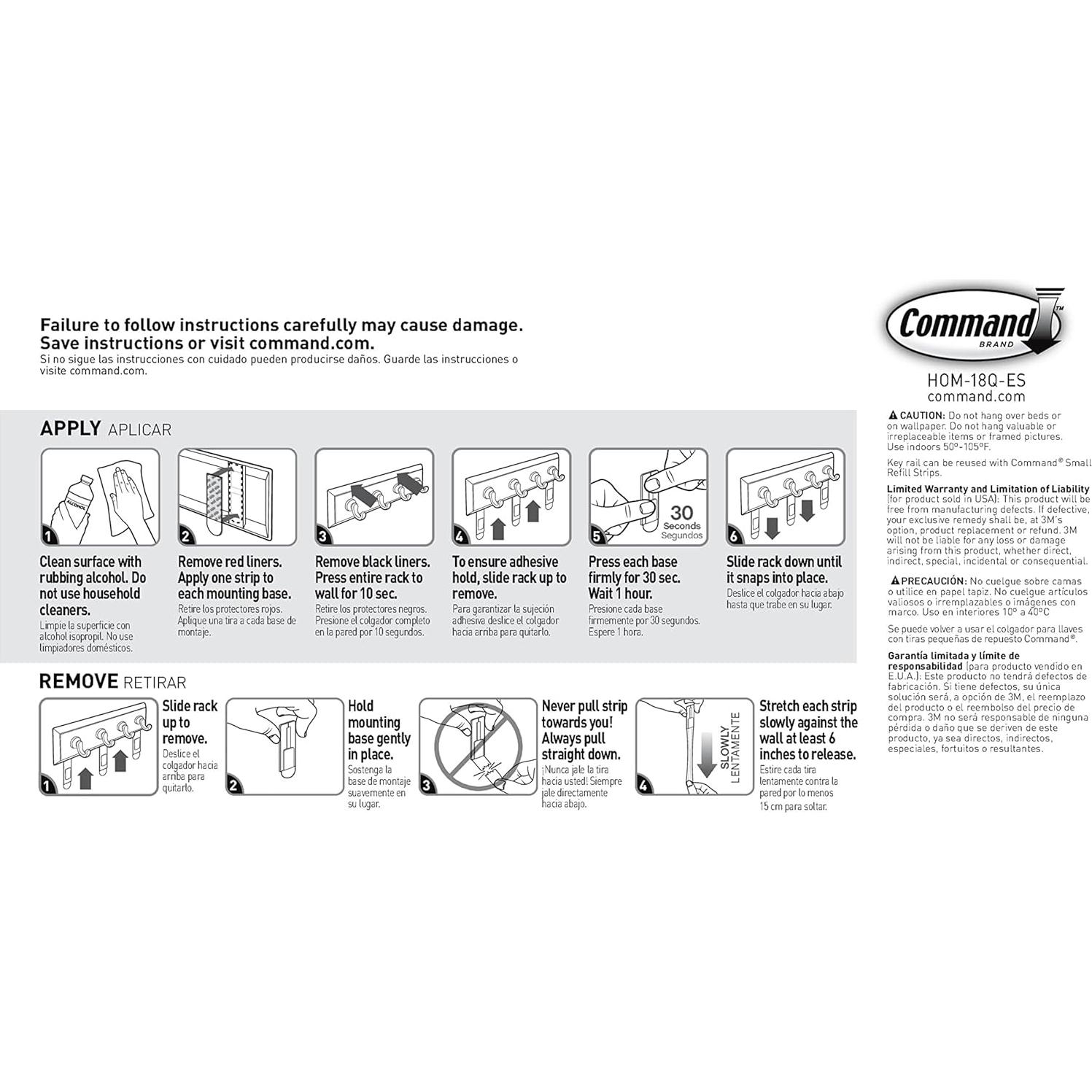 Riel para Llaves Command Cuarzo 20.32 cm 4 Ganchos 0.91 kg