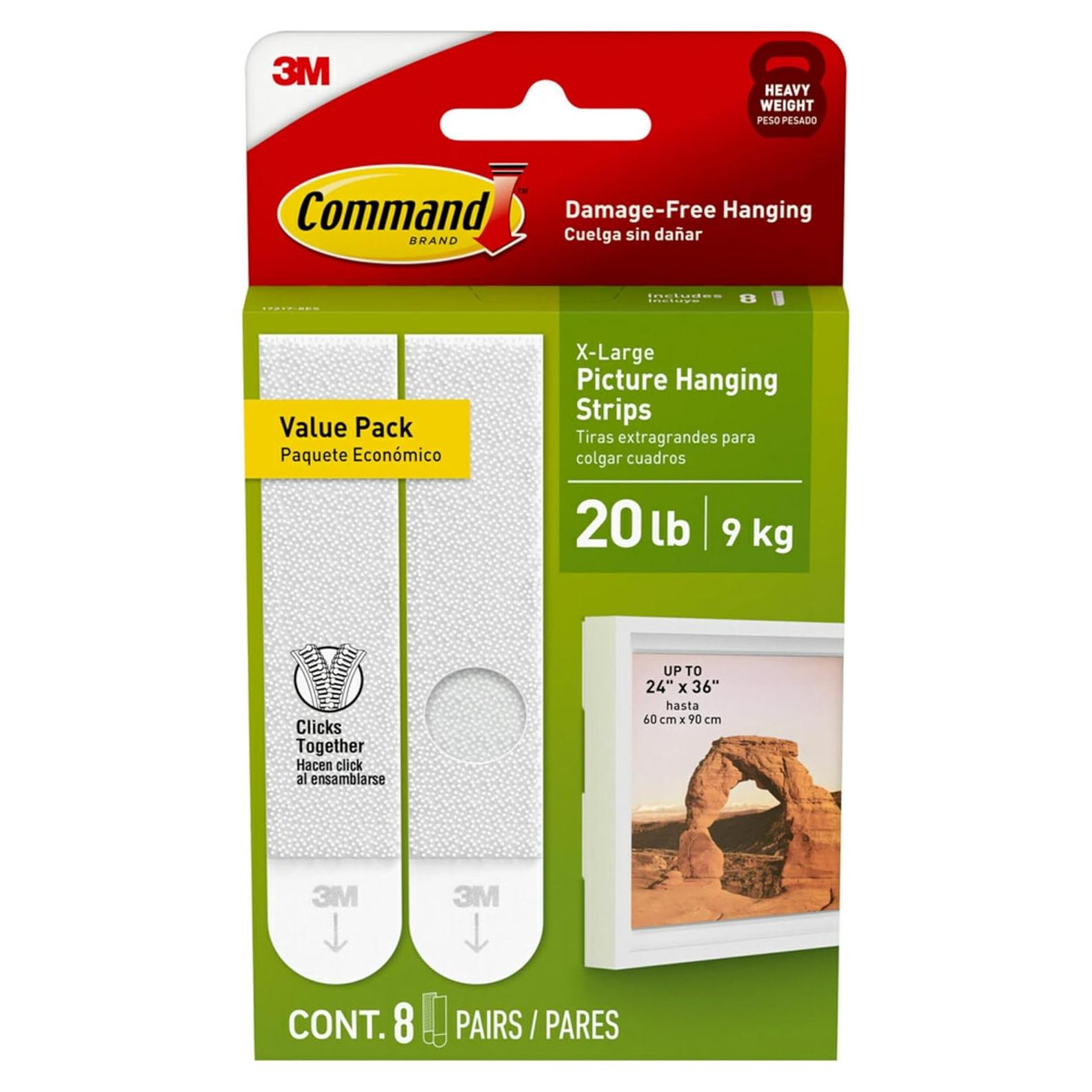 Tiras para Colgar Cuadros Command XL 20 lb - 8 Pares Blancas