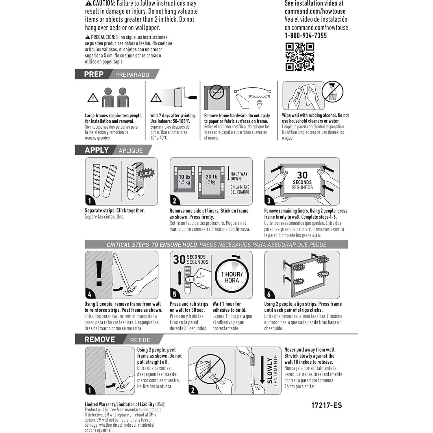 Tiras para Colgar Cuadros Command XL 20 lb - 8 Pares Blancas