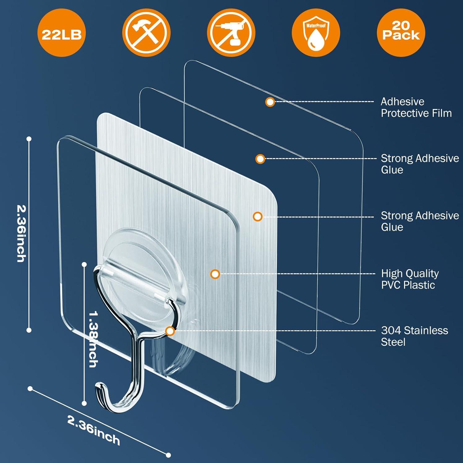 Ganchos Adhesivos YSJNUS 20 Unidades Carga Pesada 15kg