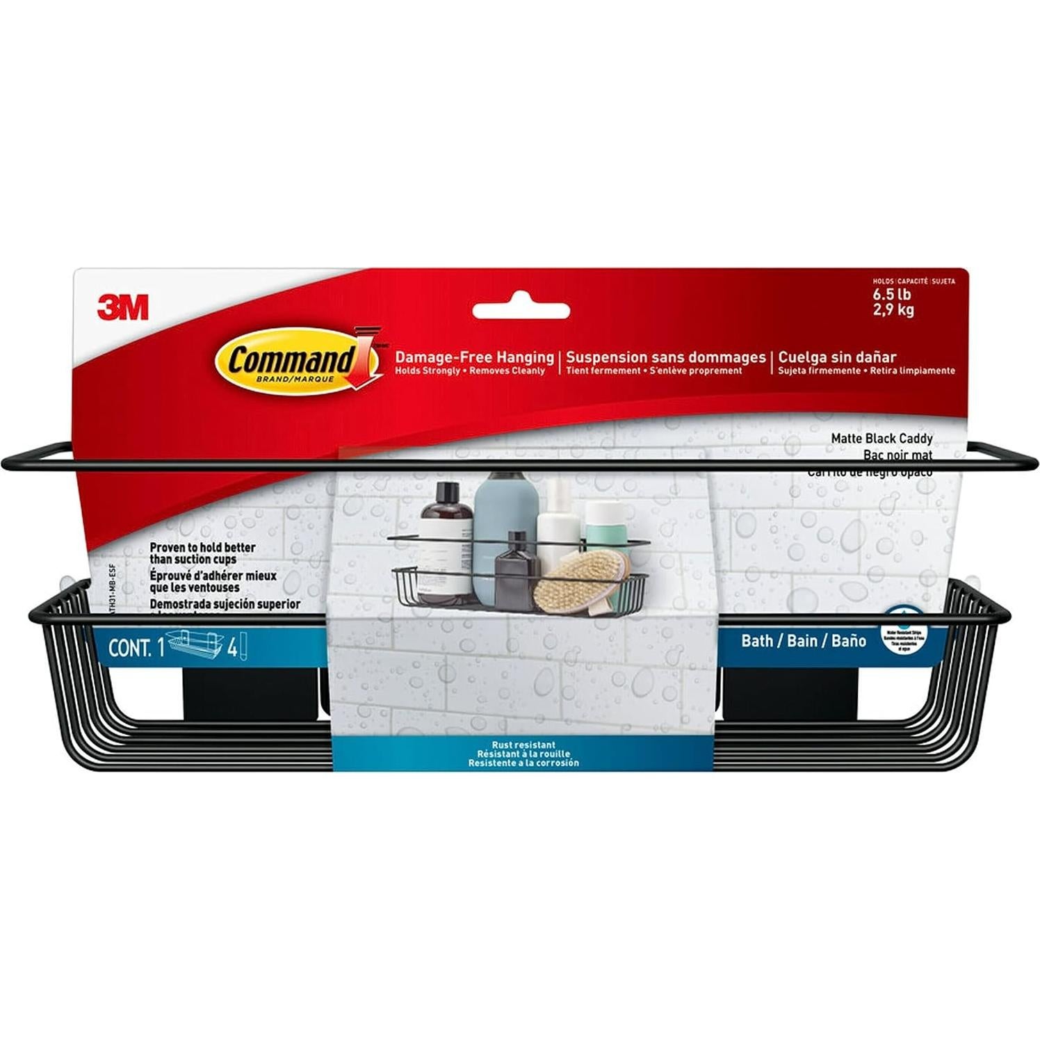 Caddy de Ducha Command Negro Mate Organizador Resistente al Agua