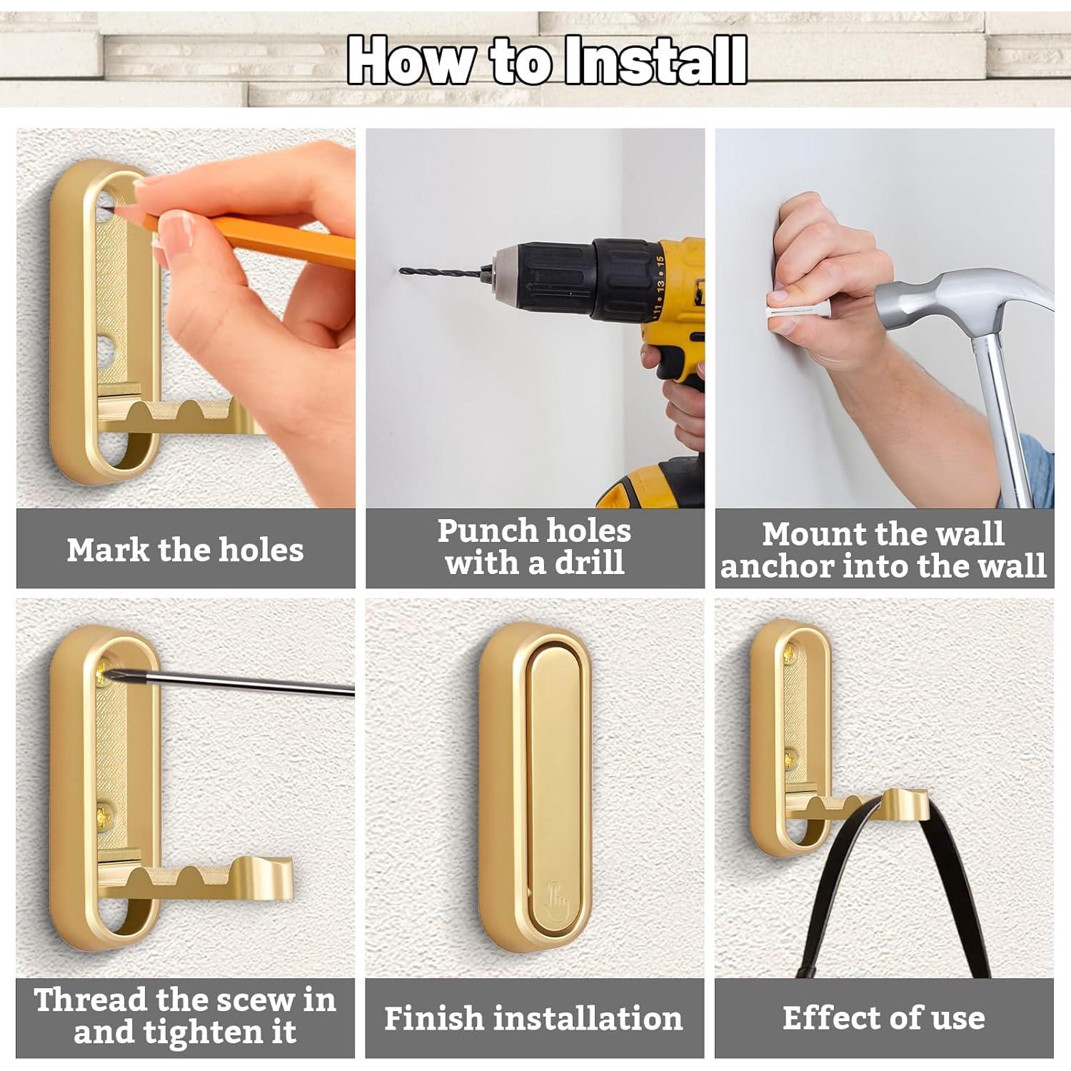 Ganchos de Pared Plegables Grnheat Dorados 4 Piezas 18 kg