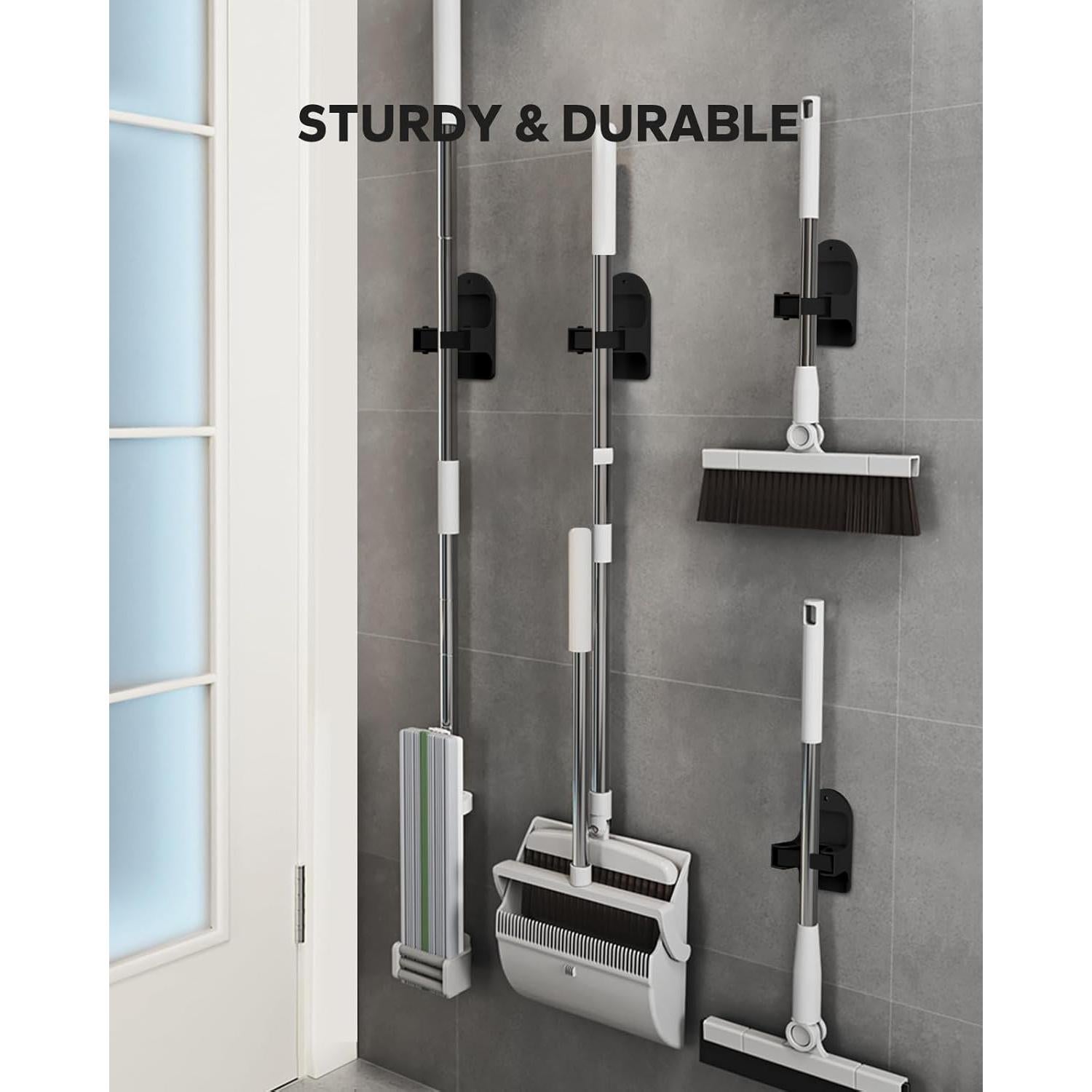 Soporte de Escoba Montaje en Pared MCOMCE Negro 4 Ganchos