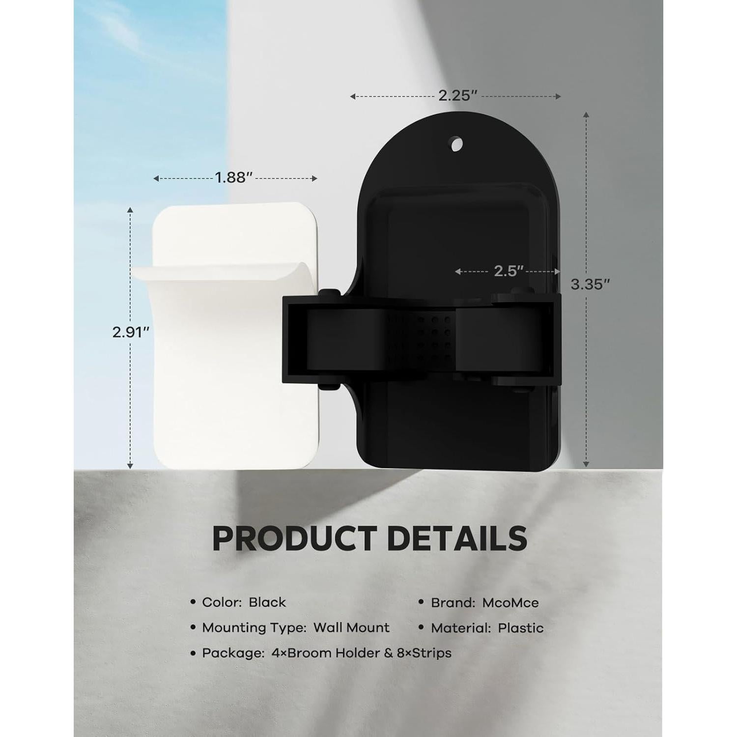 Soporte de Escoba Montaje en Pared MCOMCE Negro 4 Ganchos