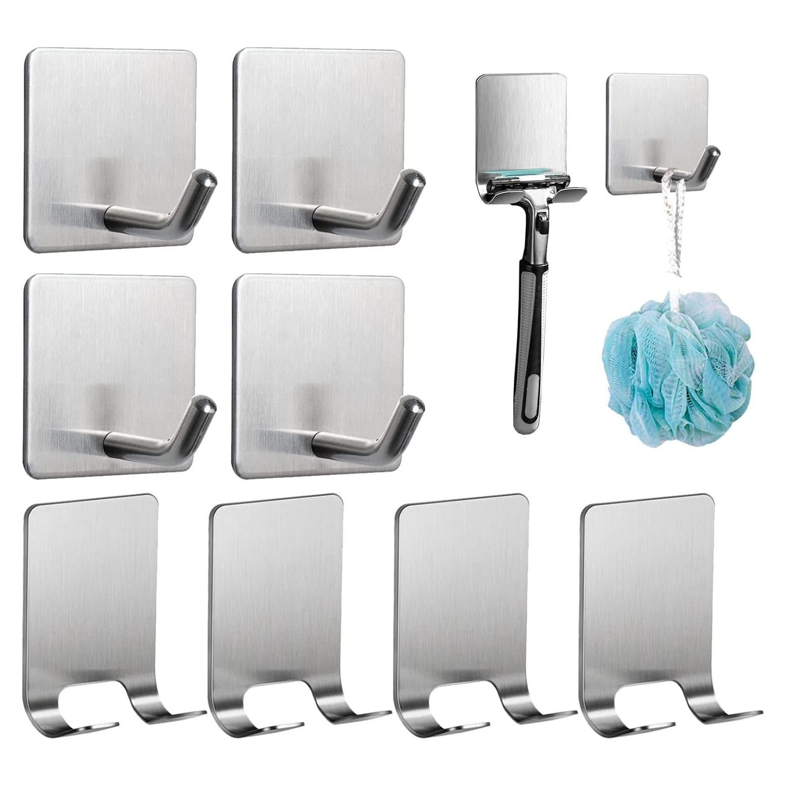 Paquete de 8 Ganchos Adhesivos Aobvrey Plata - Soportes para Ducha