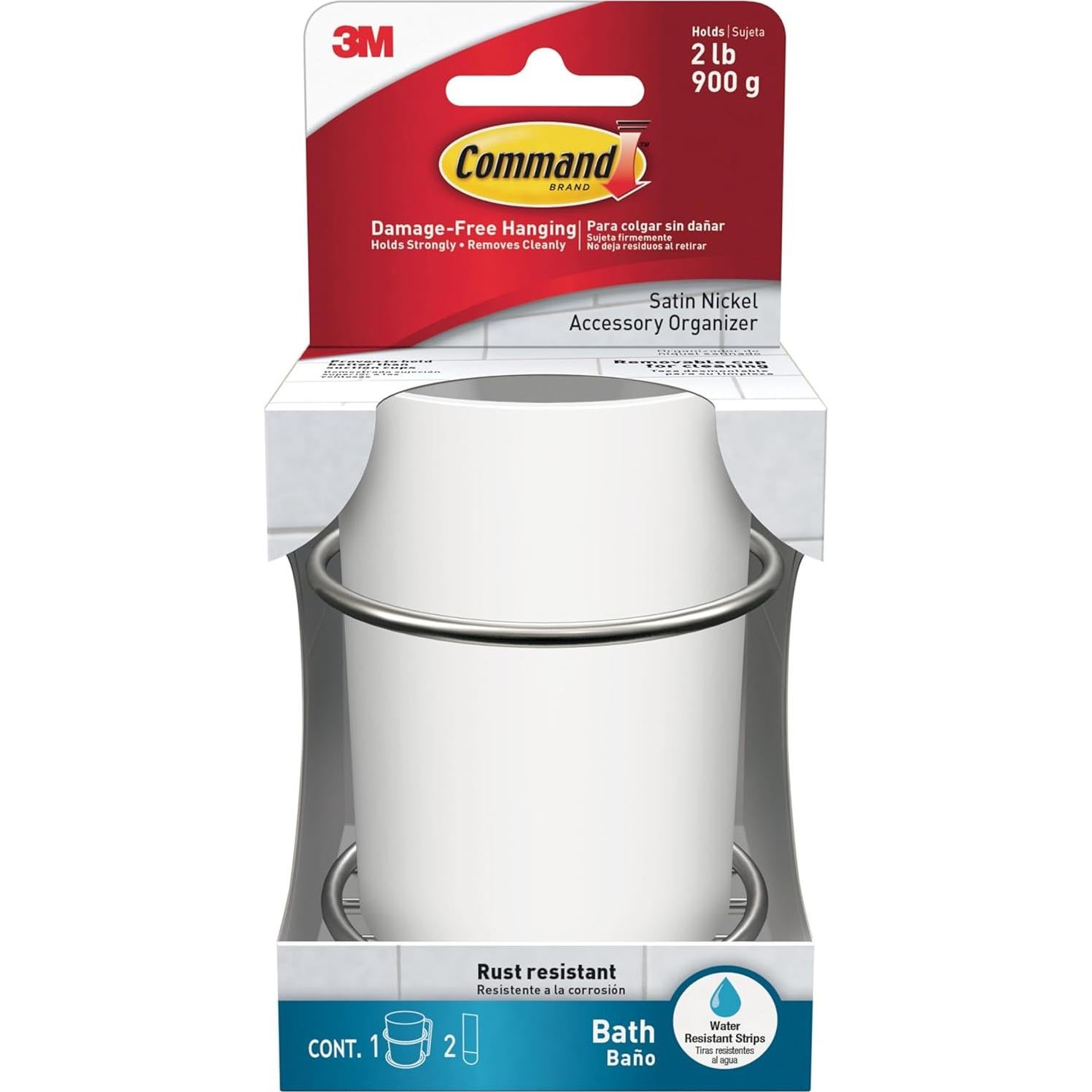 Organizador de Baño Command Niquel Satinado con 2 Cintas