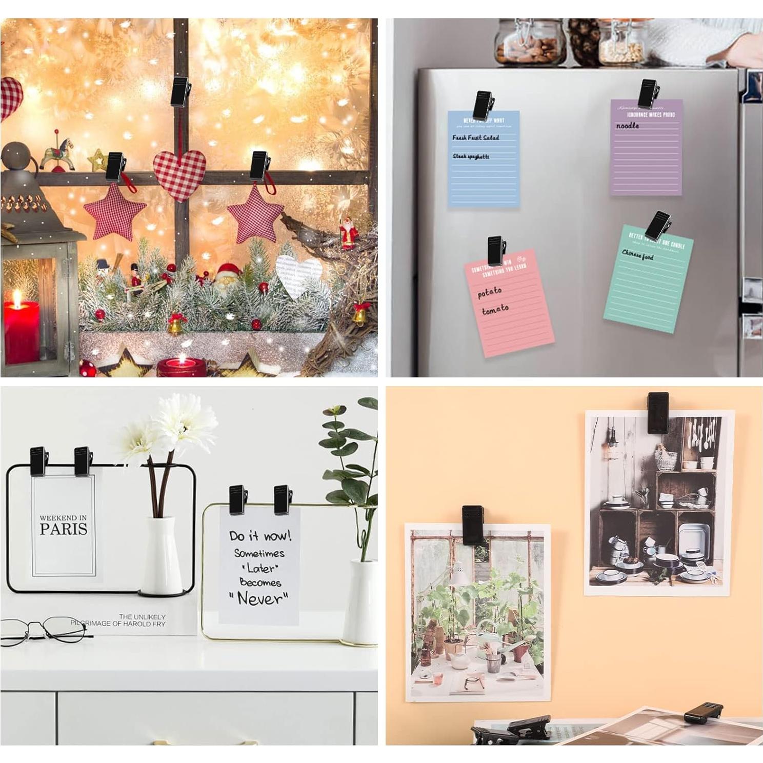 20 Clips Adhesivos Negros Prudiut para Colgar Fotos y Pósters