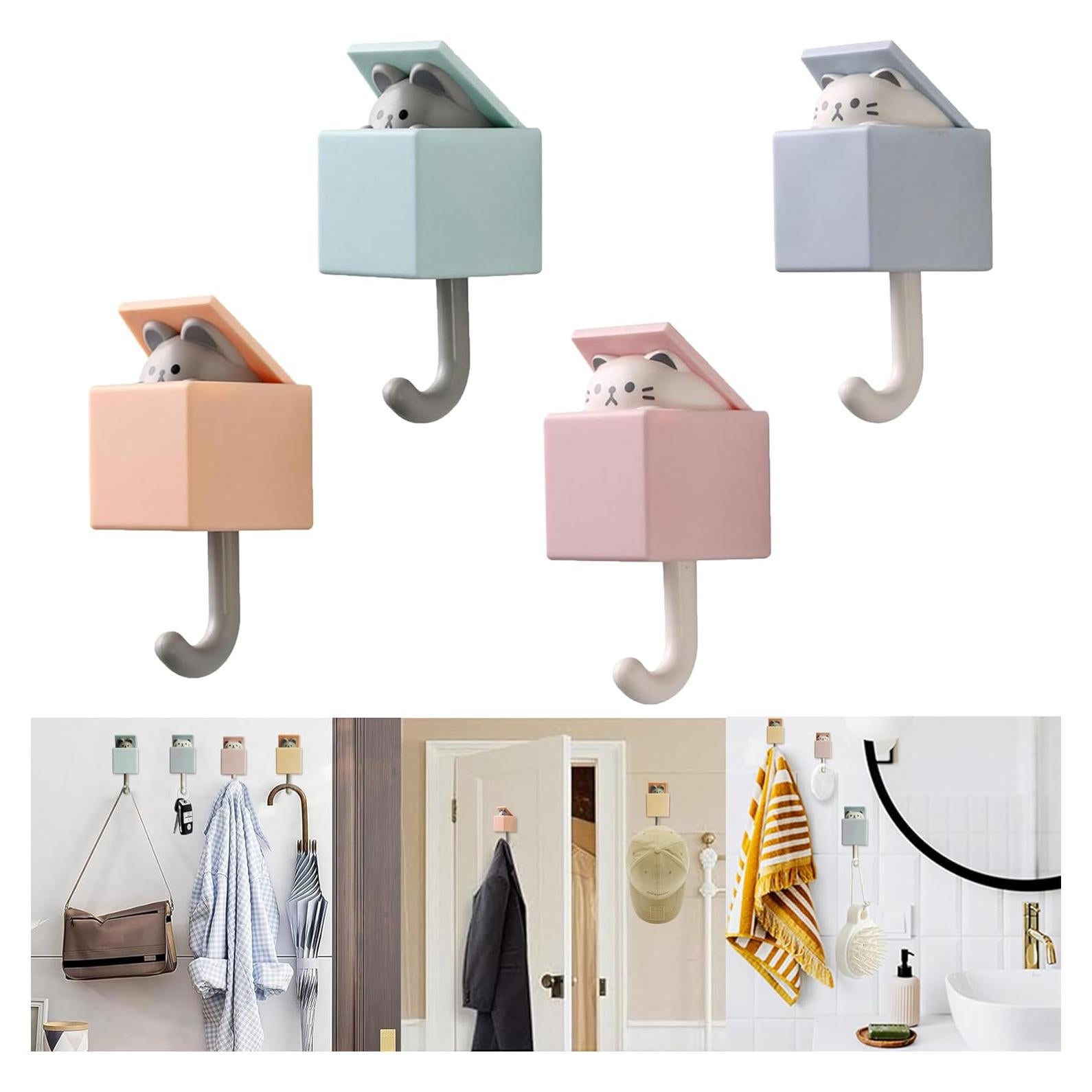 Ganchos Adhesivos Creativos FUZSKWID para Pared - Gato 4 PCS