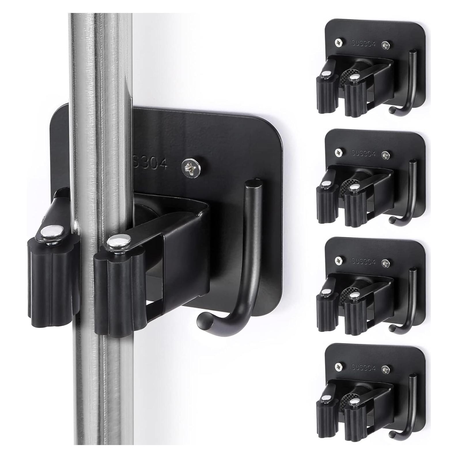 Soporte para Escobas YUWANTING de Acero Inoxidable Negro 4 Ganchos