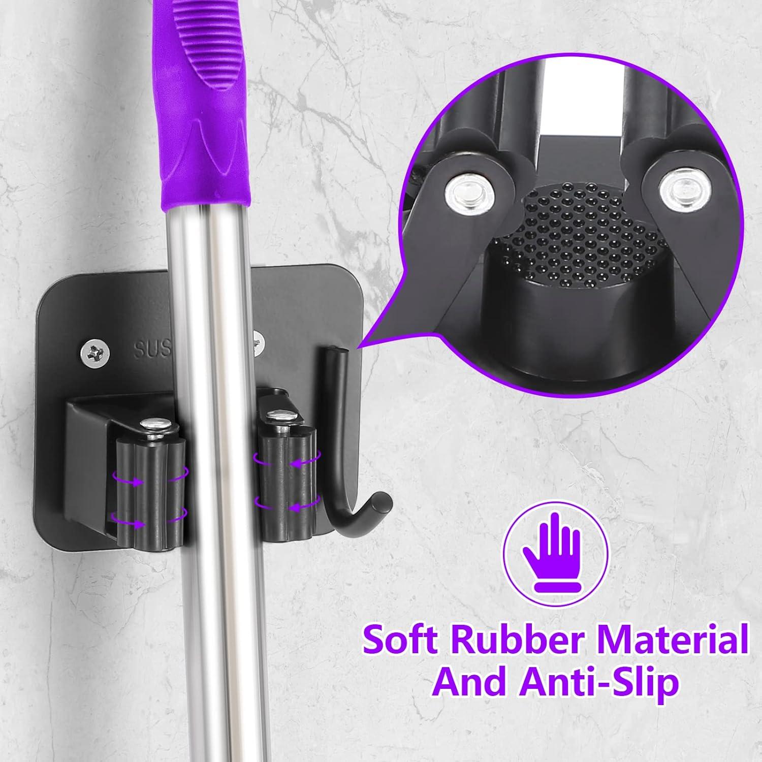 Soporte para Escobas YUWANTING de Acero Inoxidable Negro 4 Ganchos