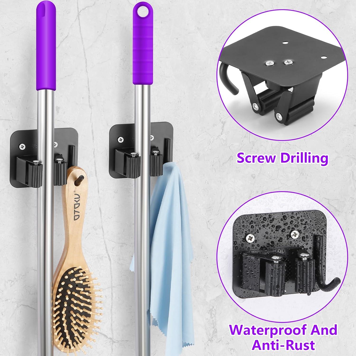 Soporte para Escobas YUWANTING de Acero Inoxidable Negro 4 Ganchos