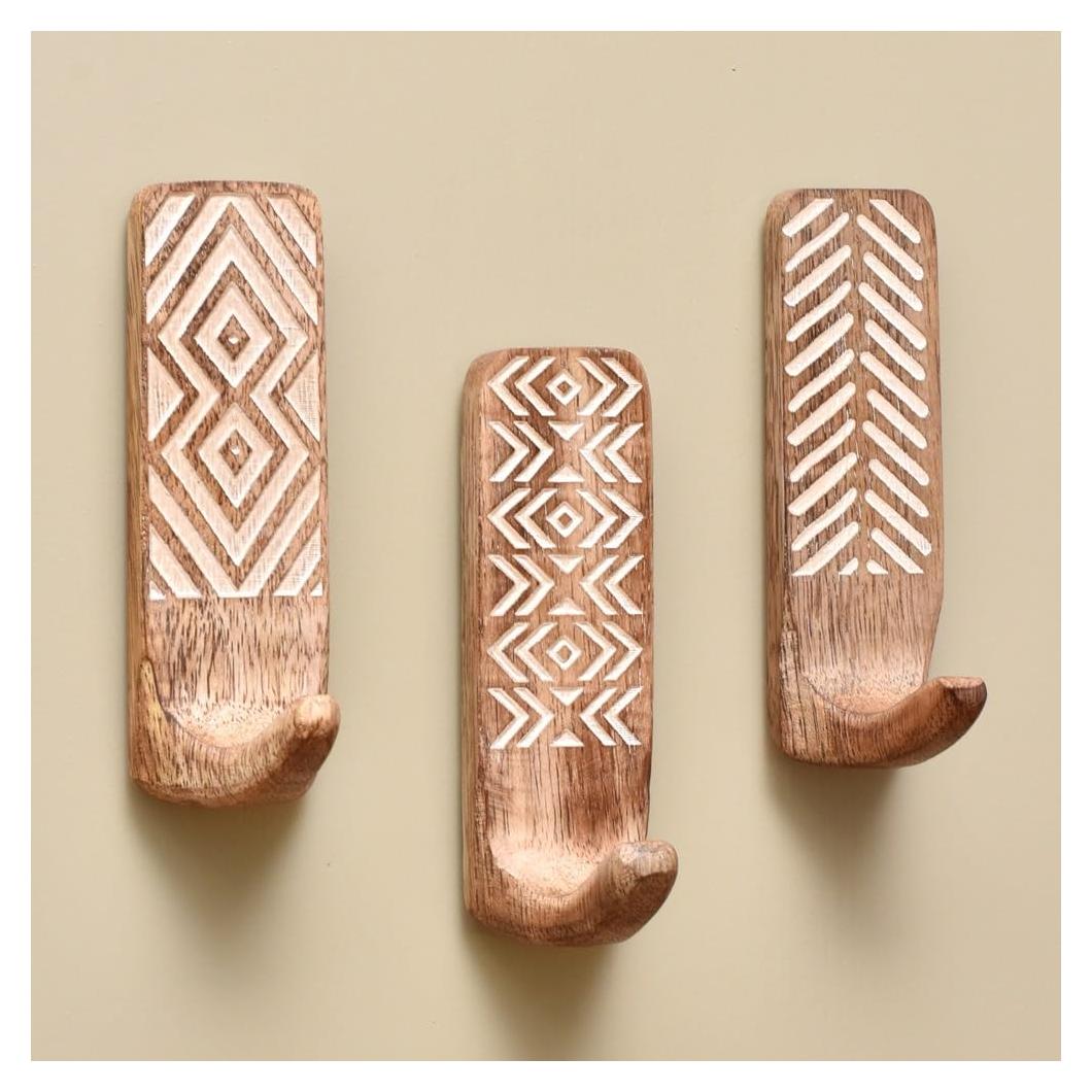 Ganchos Adhesivos de Madera Boho Indian Shelf - 3 Piezas, 4.54 kg