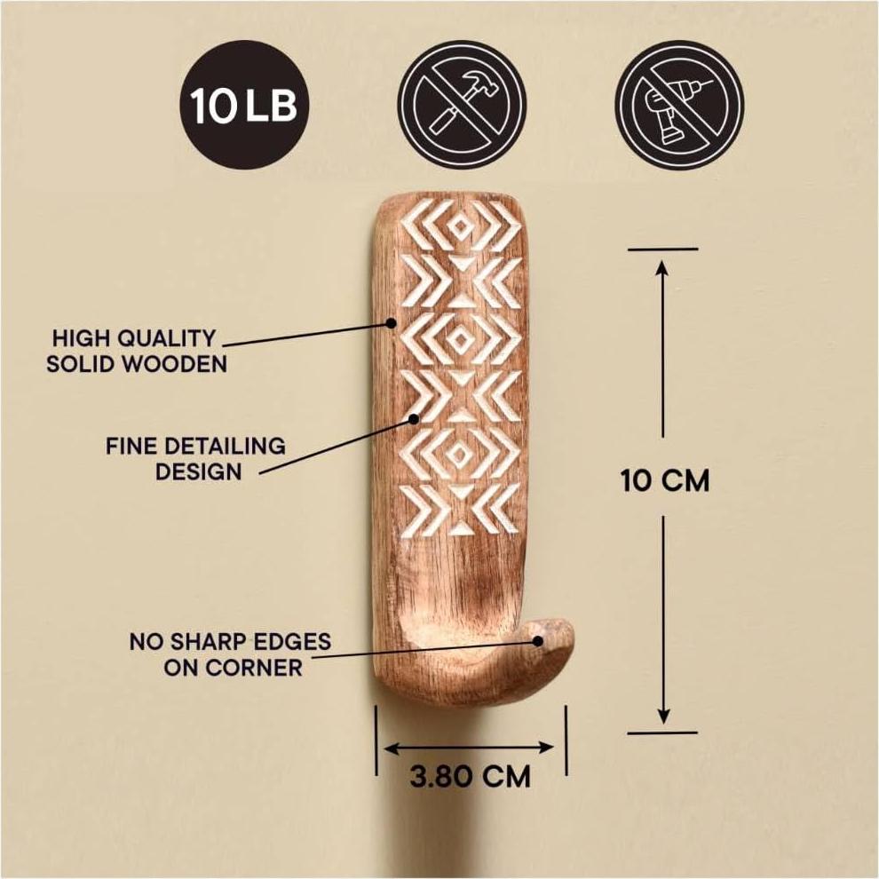 Ganchos Adhesivos de Madera Boho Indian Shelf - 3 Piezas, 4.54 kg